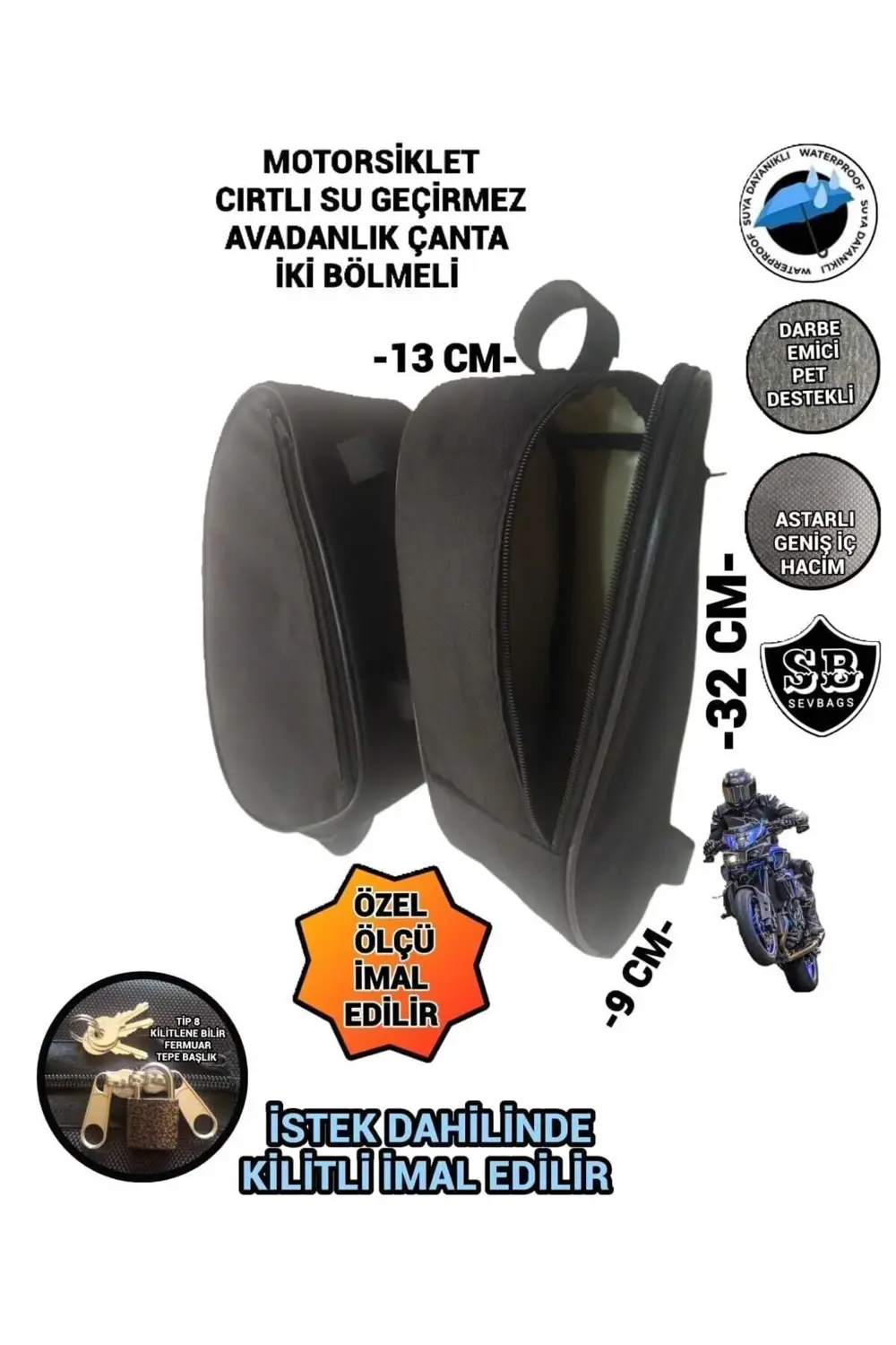 Motosiklet Su Geçirmez Yan Avadanlık Çantaları 32 Cm