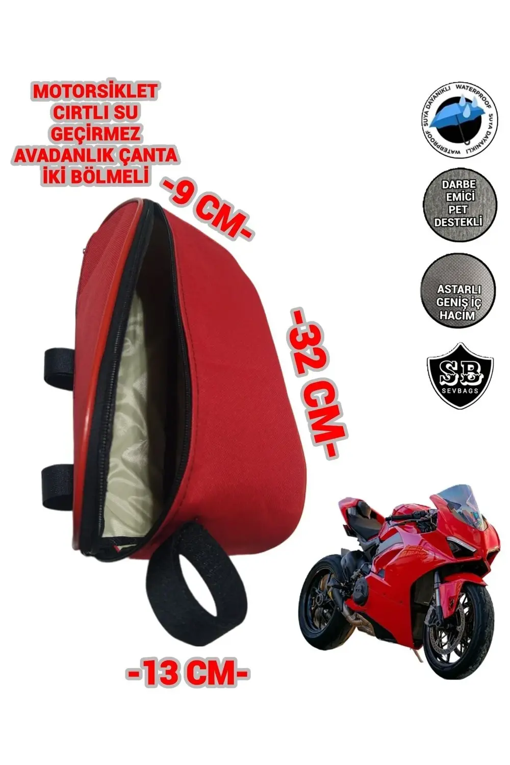 Motosiklet Su Geçirmez Yan Avadanlık Çantaları 32 Cm Kırmızı
