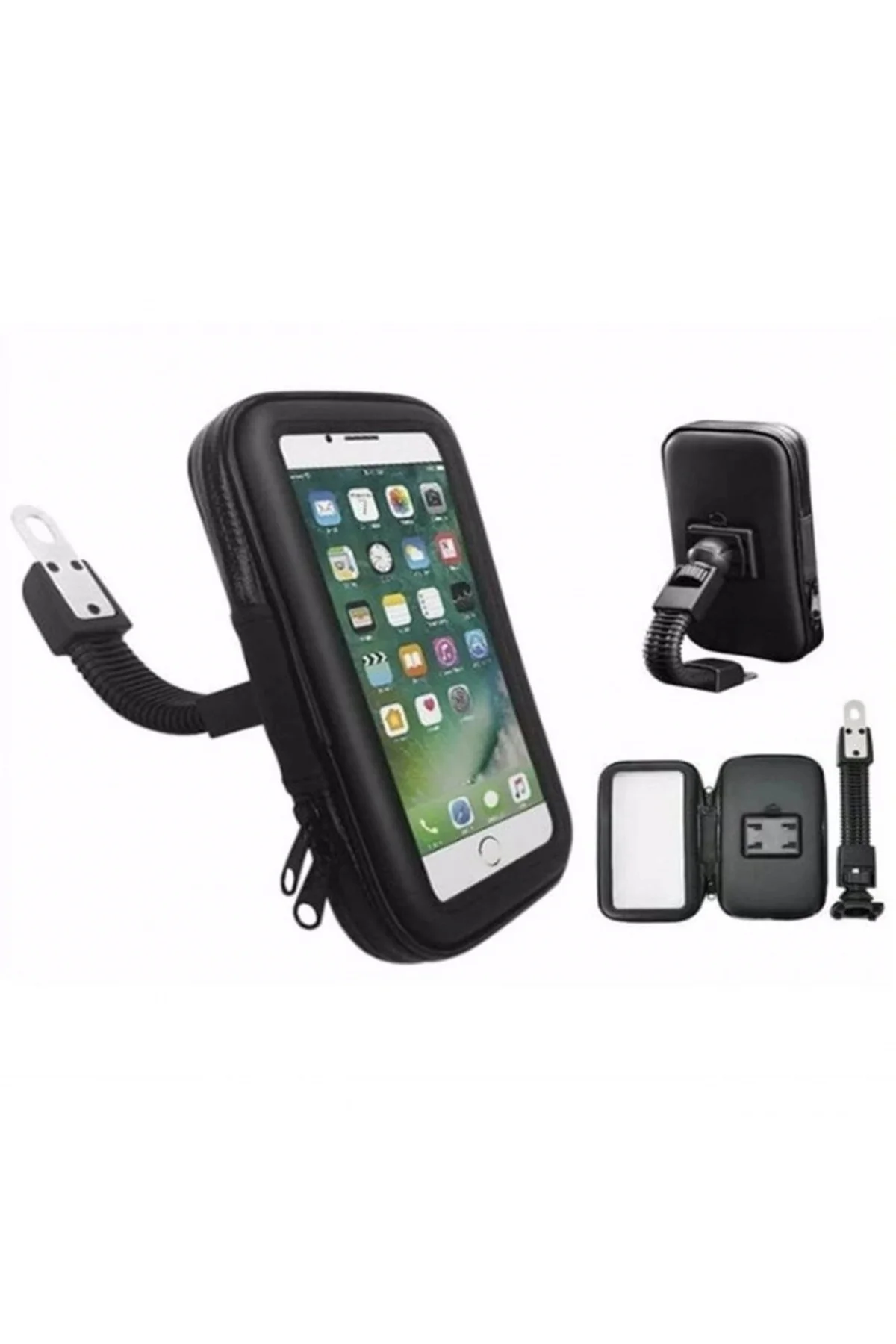 Motosiklet Telefon Tutucu Su Geçirmez Fermuarlı 5.5" - 7" Carub Ayna Bağlantılı