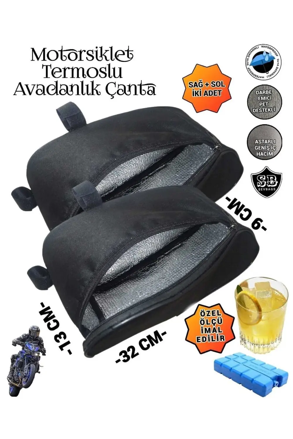 Motosiklet Termoslu Avadanlık Ön Koruma Demiri Çantaları 32cm