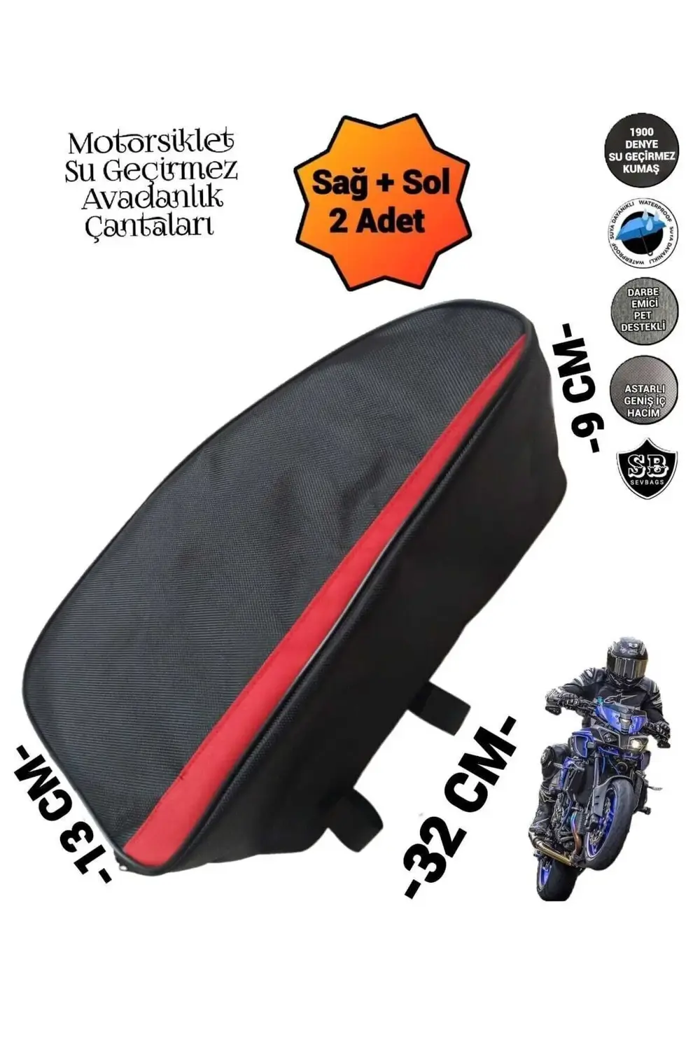 Motosiklet Yan Koruma Demiri Avadanlık Çantaları 1900 Denye 32 Cm