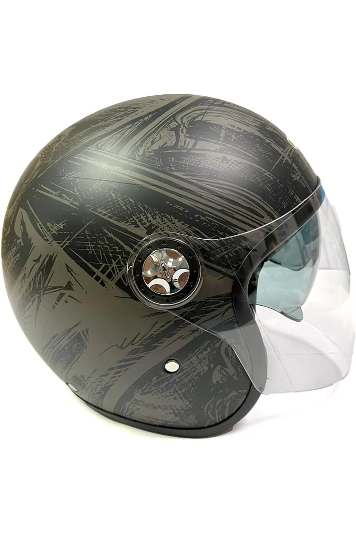 Motosiklet Yarım Kask , Grafiti desenli, Çift Vizörlü, Vintage St
