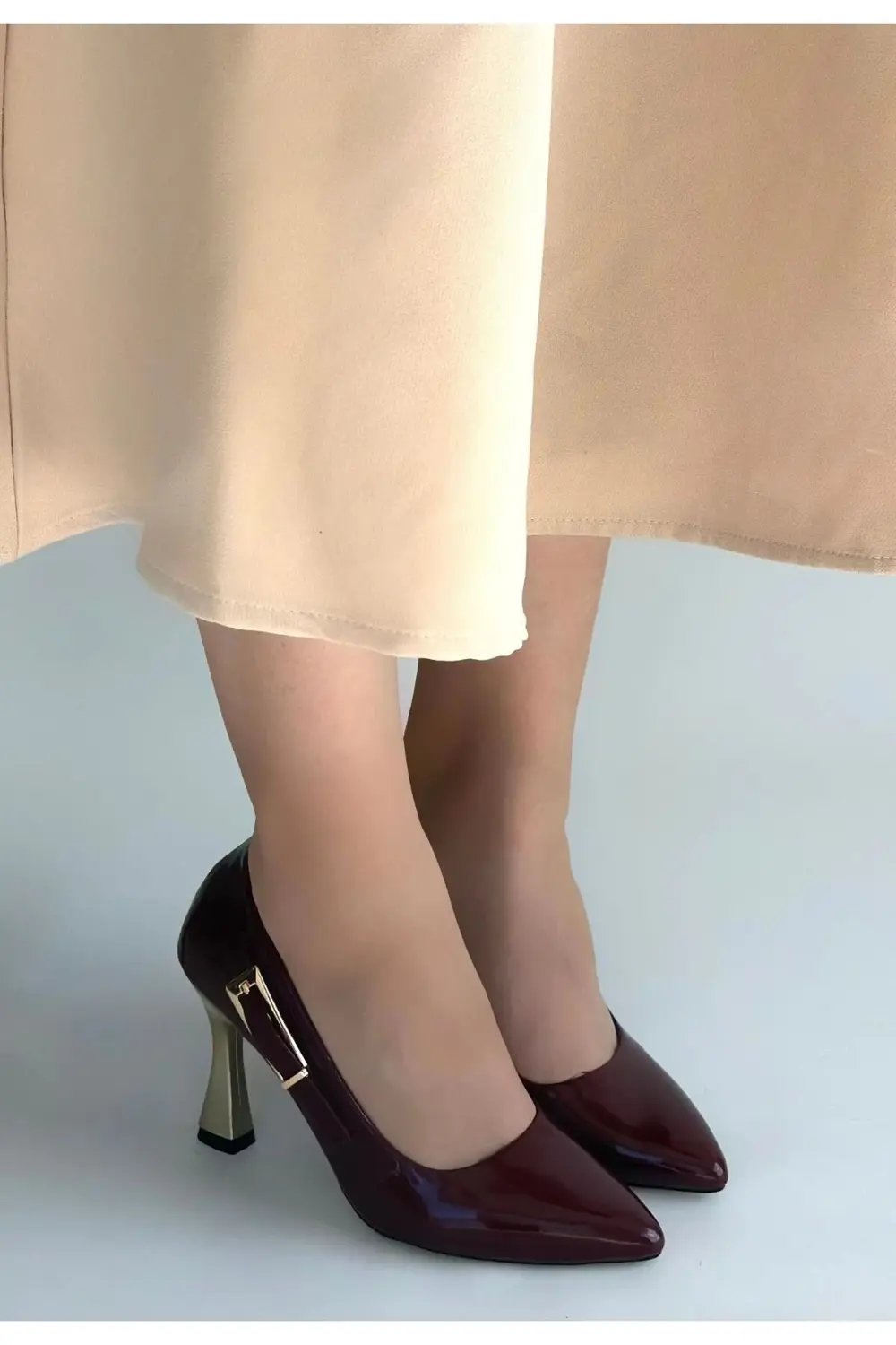 Motya Bordo Rugan Topuklu Ayakkabı