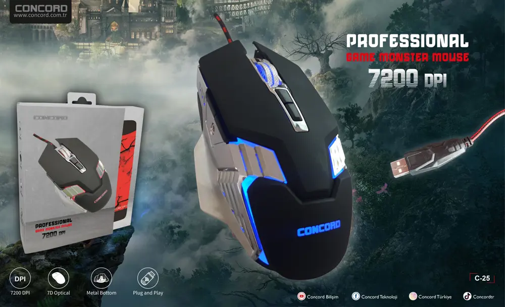 Mouse Pad Hediyeli Oyuncu Mouse Makrolu 7200 Dpi Gaming Mouse C-2 Mouse Pad Hediyeli Oyuncu Mouse Makrolu 7200 Dpi Gaming Mouse C-2