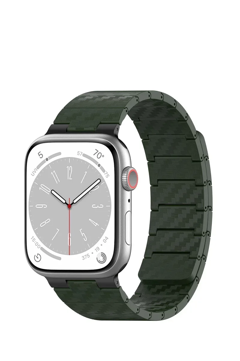 Movenchy Apple Watch 45mm Carbon Steel Kordon - Koyu Yeşil Movenchy Apple Watch 45mm Carbon Steel Kordon - Koyu Yeşil