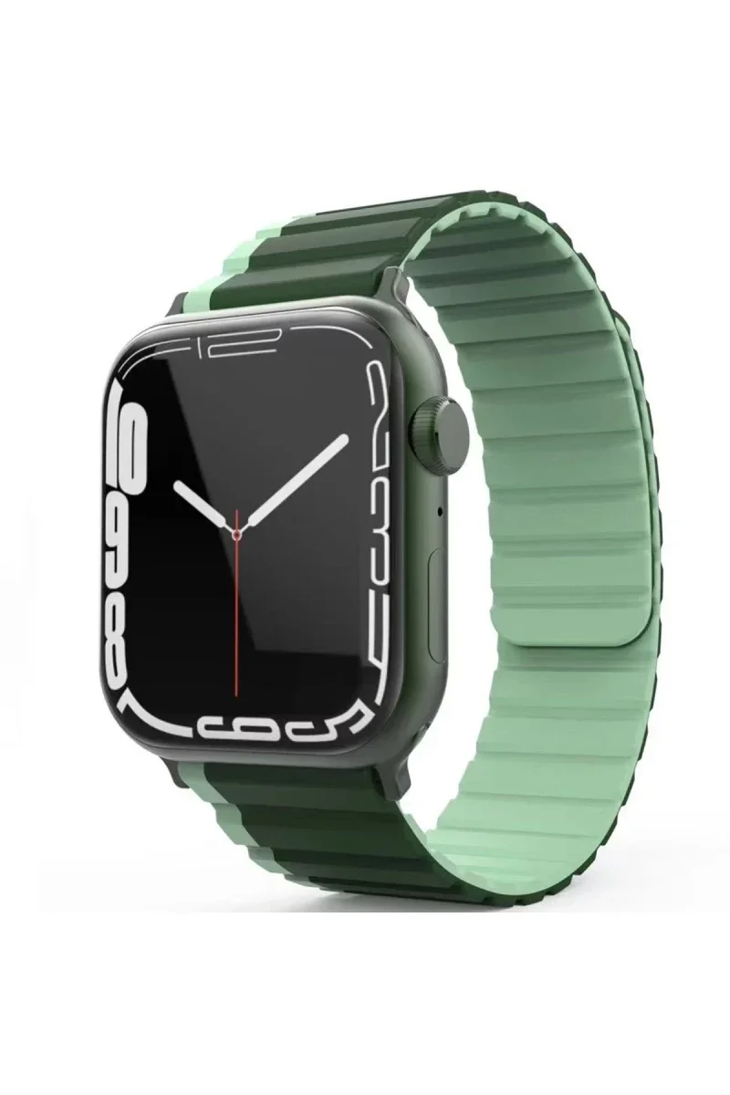 Movenchy Apple Watch 42mm MO-WB1 Çift Renk Mıknatıslı Silikon Kordon - Koyu Yeşil-Açık Yeşil