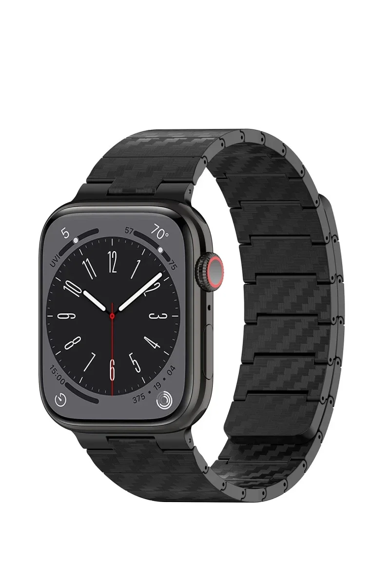 Movenchy Apple Watch 45mm Carbon Steel Kordon - Siyah Movenchy Apple Watch 45mm Carbon Steel Kordon - Siyah