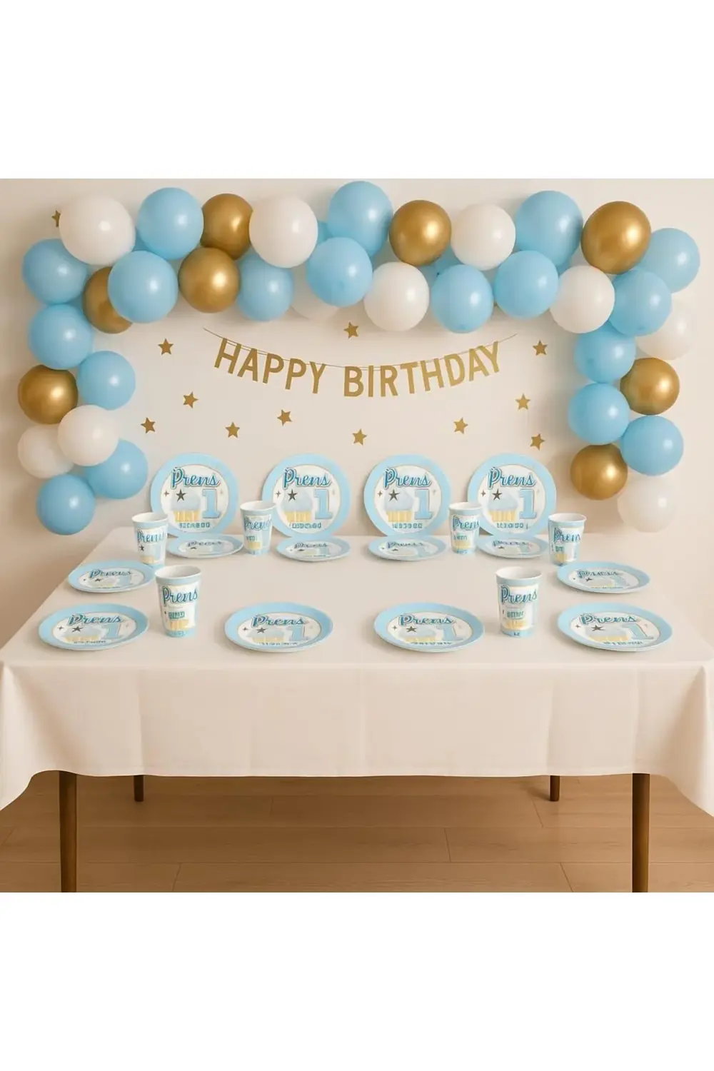 MoysHops 1 Yaşında Parti Sofra Takımı, 8 Kişilik, Mavi- Renk, 8 T