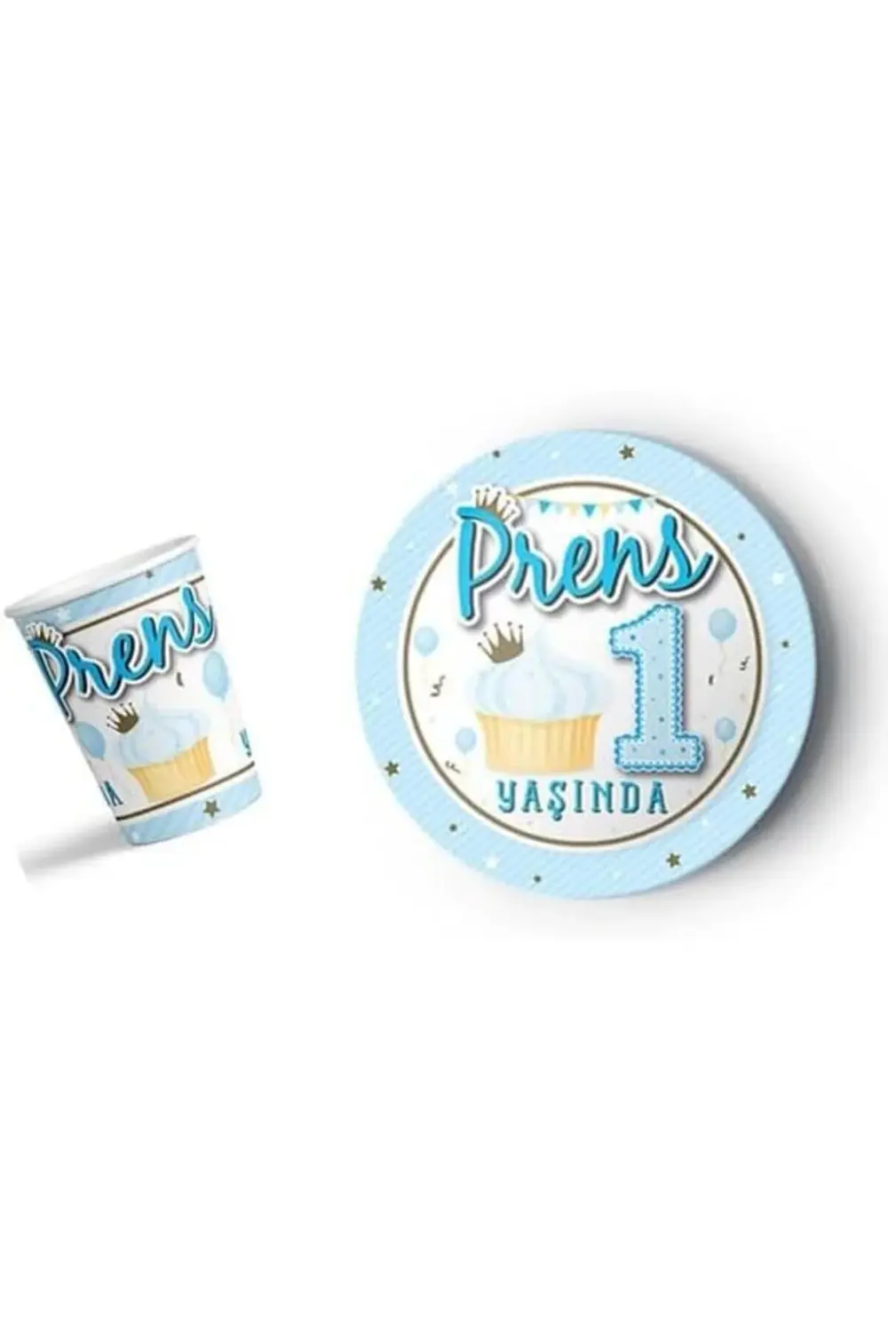 MoysHops 1 Yaşında Parti Sofra Takımı, 8 Kişilik, Mavi- Renk, 8 T