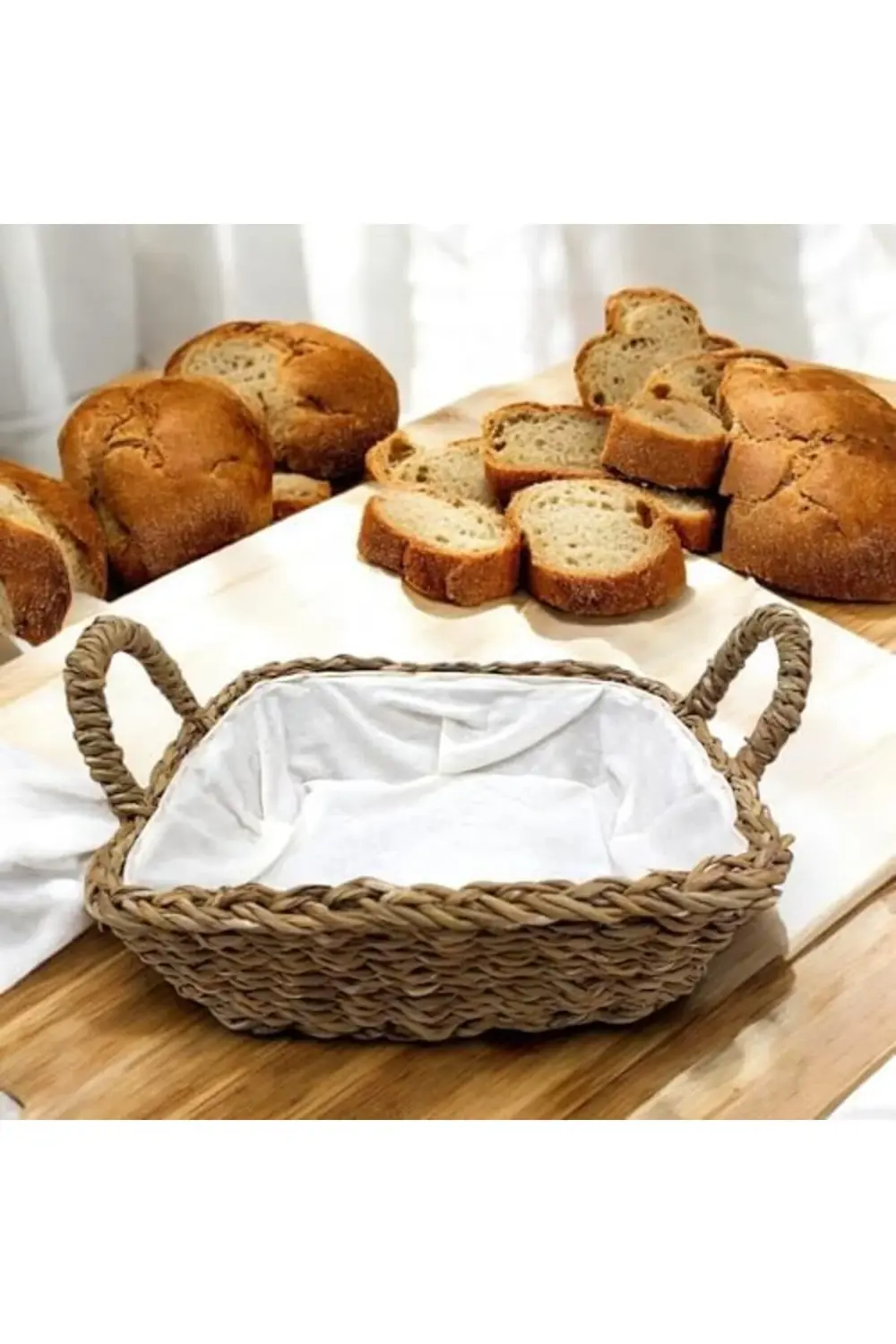 MoysHops El Yapımı Hasır Kulplu Çok Amaçlı Dekoratif Kare Sepet,