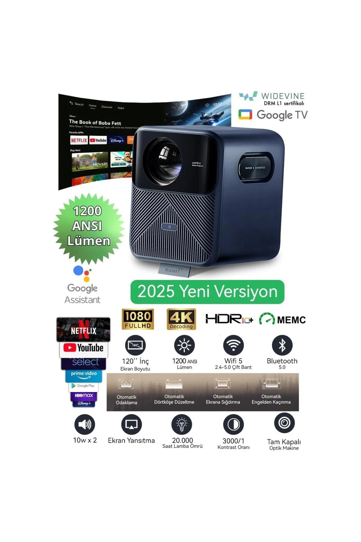 Mozart 1 Pro 2025 Google TV L1 Lisanslı Projeksiyon Cihazı 1200 A