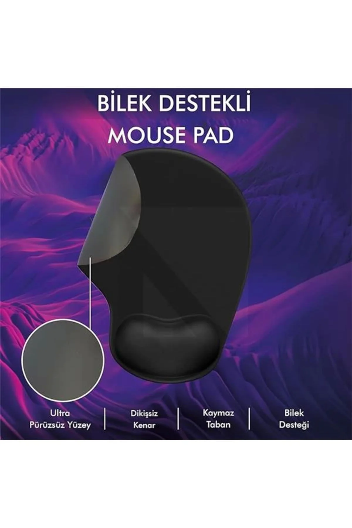 MP01 - Elips Bilek Destekli Mouse Pad | Konforlu, Kaymaz Taban, E