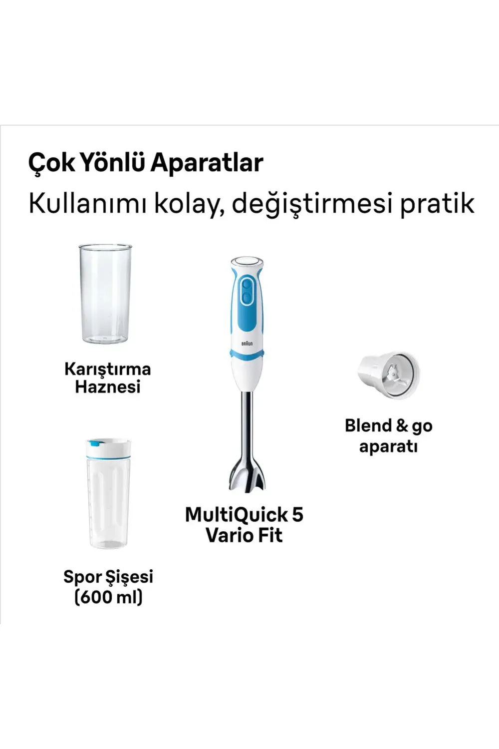 Braun Mq5251whbl Multiquick 5 Vario 1000 W El Blender Seti