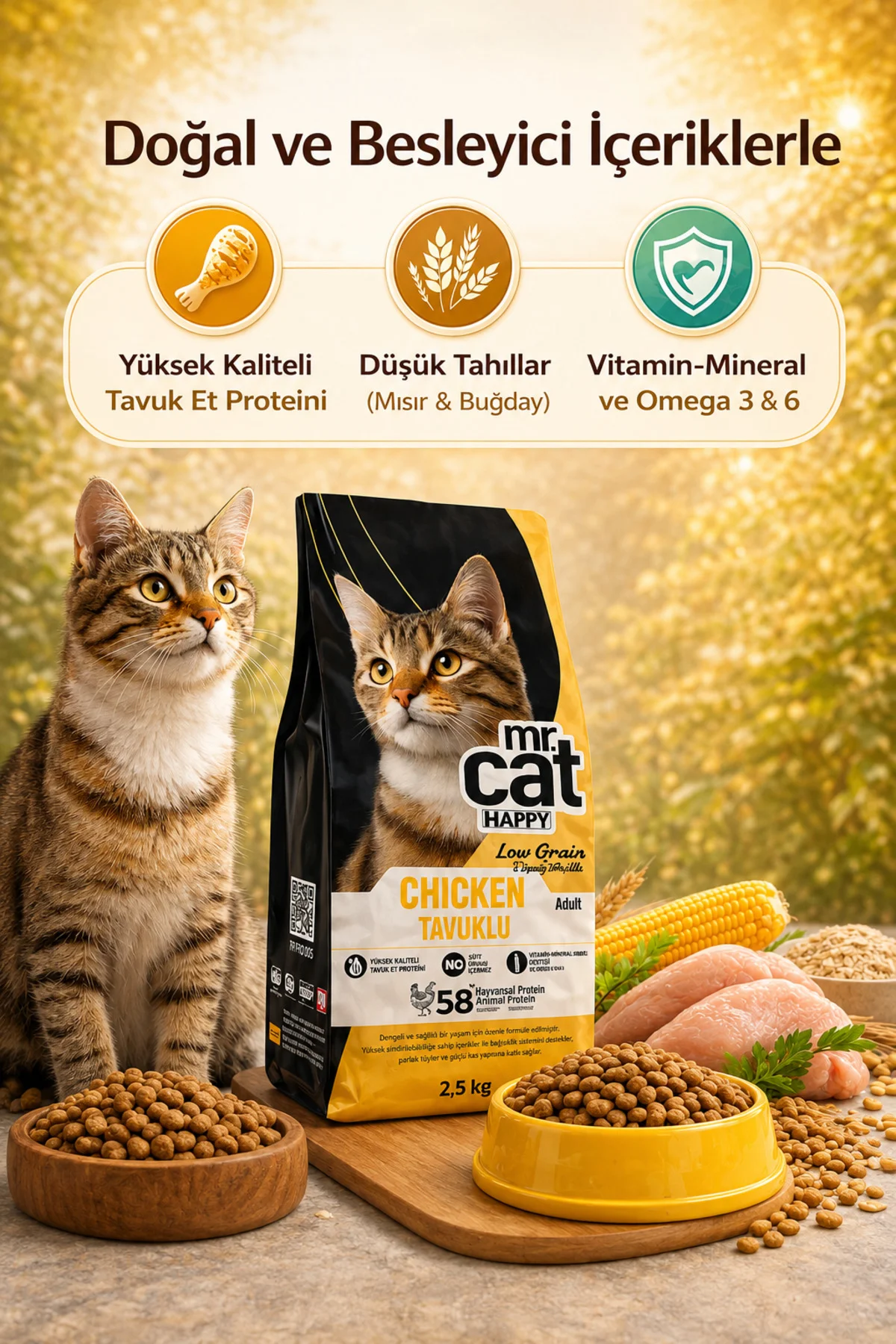Mr. Cat Happy Tavuklu Yetişkin Kedi Maması 2,5 Kg - %58 Hayvansal