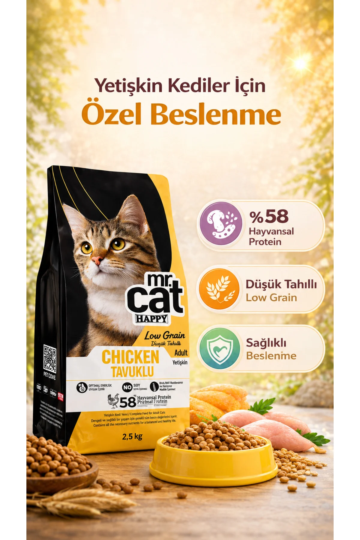 Mr. Cat Happy Tavuklu Yetişkin Kedi Maması 2,5 Kg - %58 Hayvansal