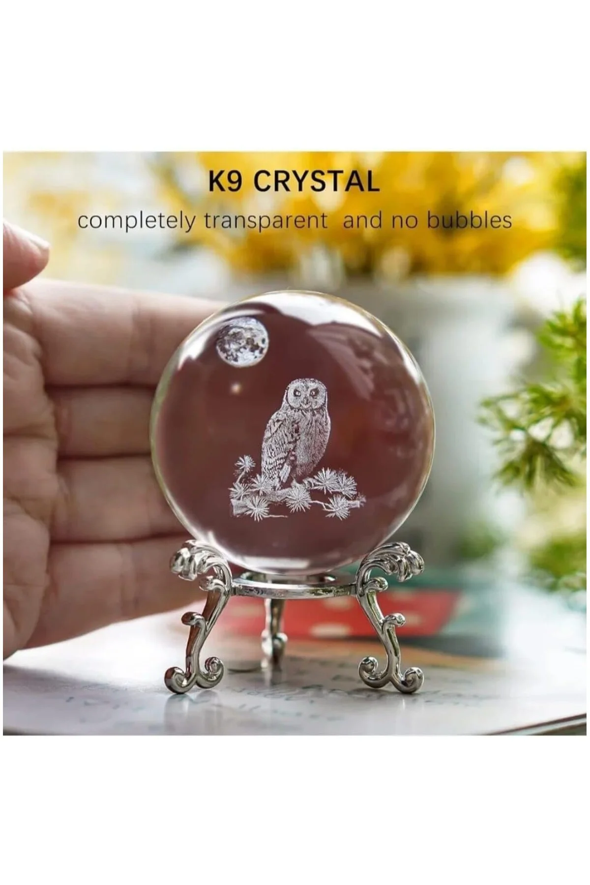 MR Figürlü Kristal Cam Küre, Gümüş Renk Metal Standlı, Dekoratif Küre, Harika bir hediye (B