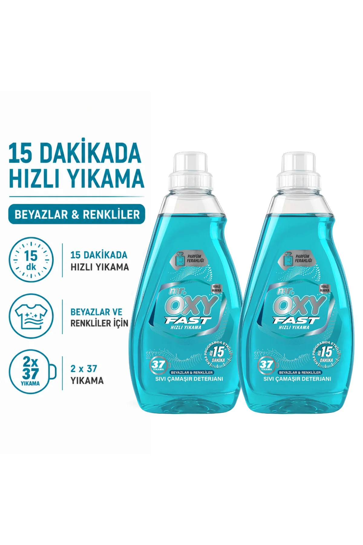 Mr. Oxy Fast Hızlı Yıkama Sıvı Çamaşır Deterjanı Beyazlar&Renkliler İkili