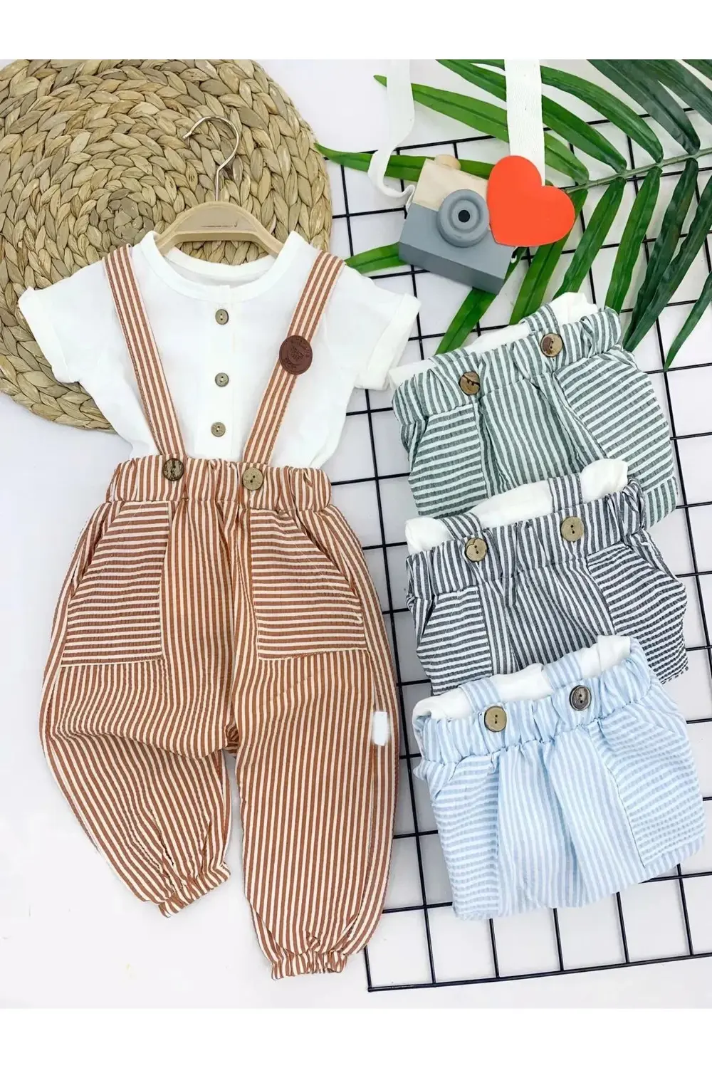 mrpurple 9-12-18-24 Ay Pamuk Keten Cepli Çizgili 2li Erkek Bebek