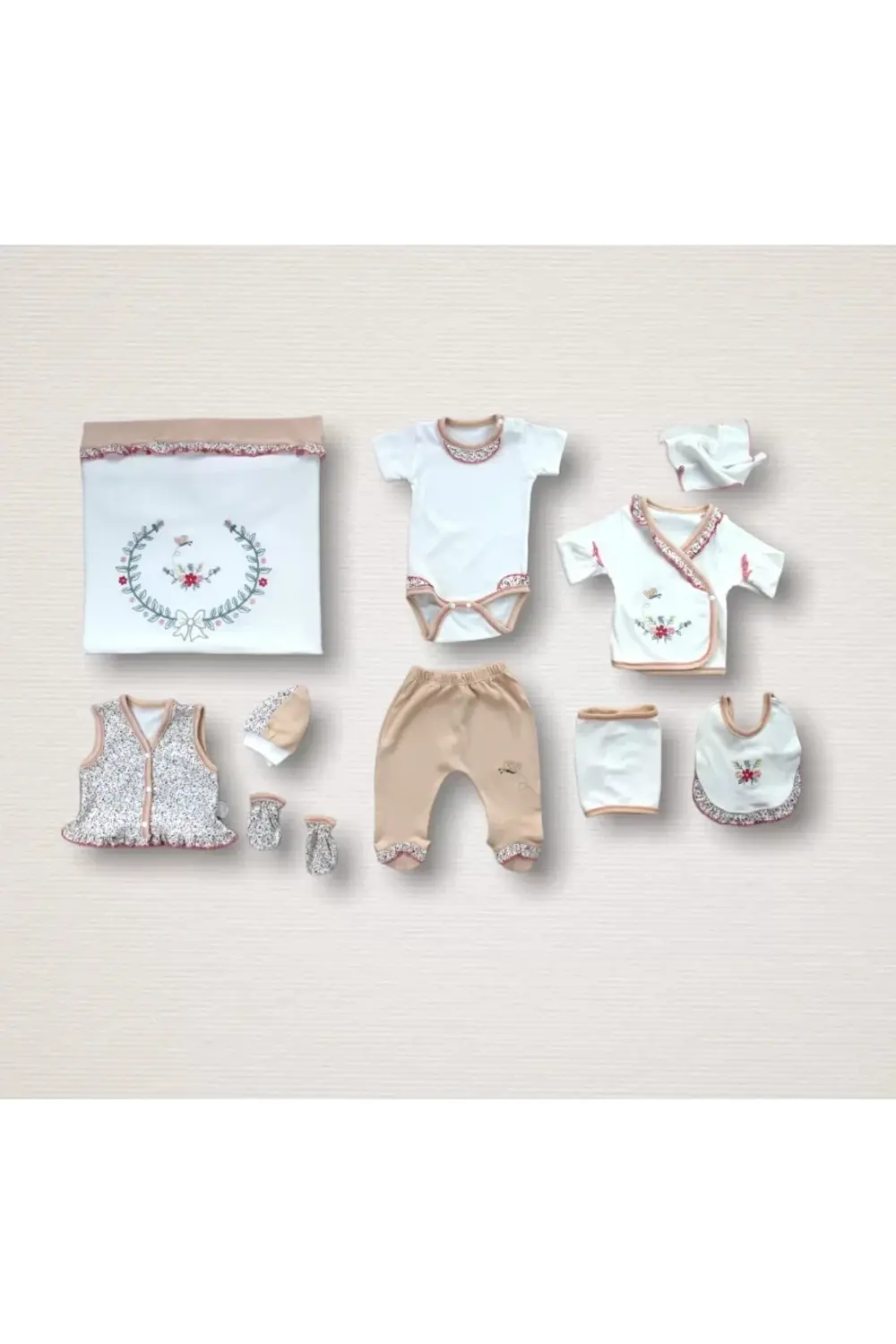 mrpurple Erguvan Taç Nakışlı Kız Bebek 10lu Zıbın Takımı Hastane