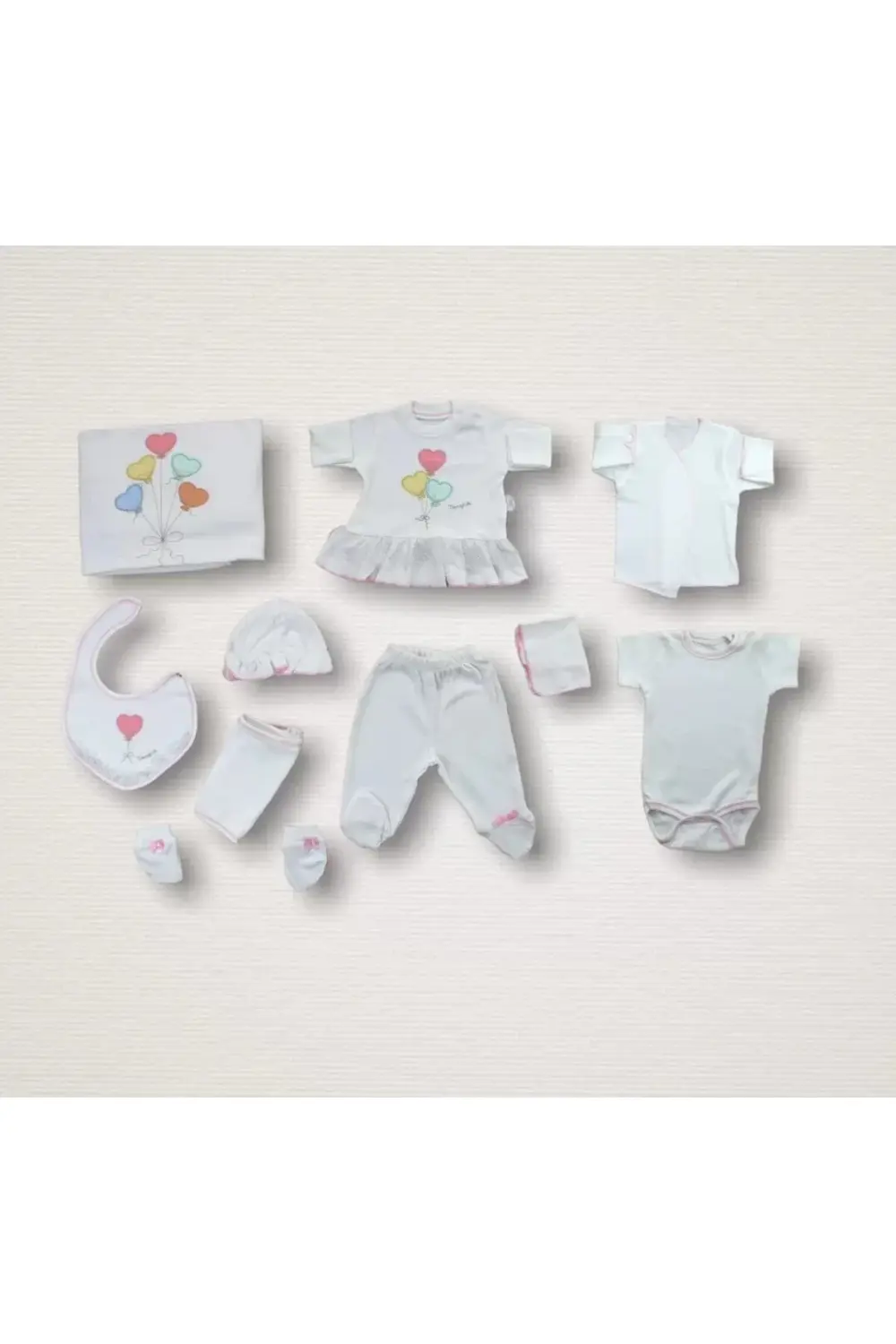 mrpurple Kalpli Uçan Balon Nakışlı 10lu Zıbın Takımı Hastane Çıkı