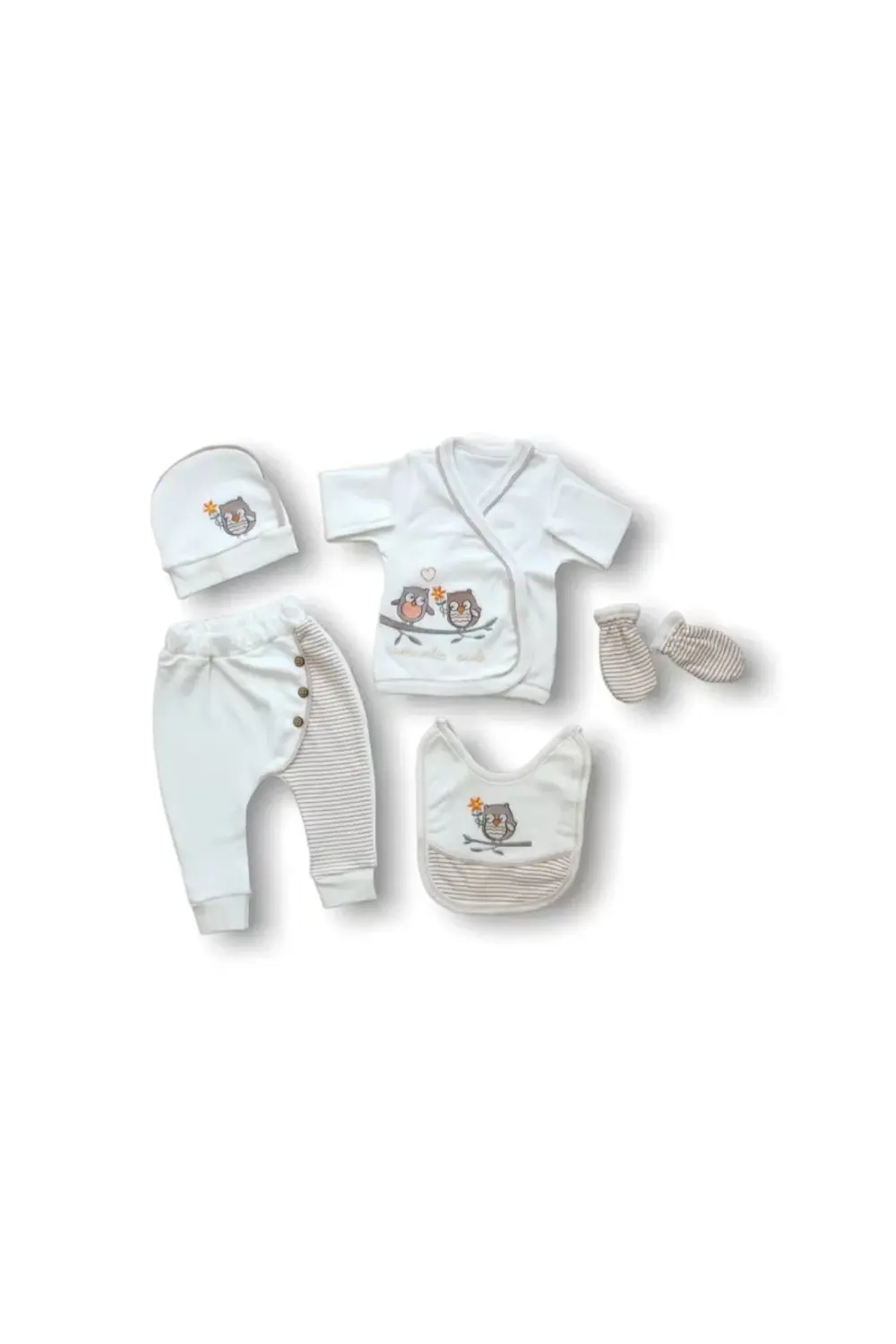 mrpurple Romantik Çift Baykuş Nakışlı 5li Zıbın Takımı Hastane Çı