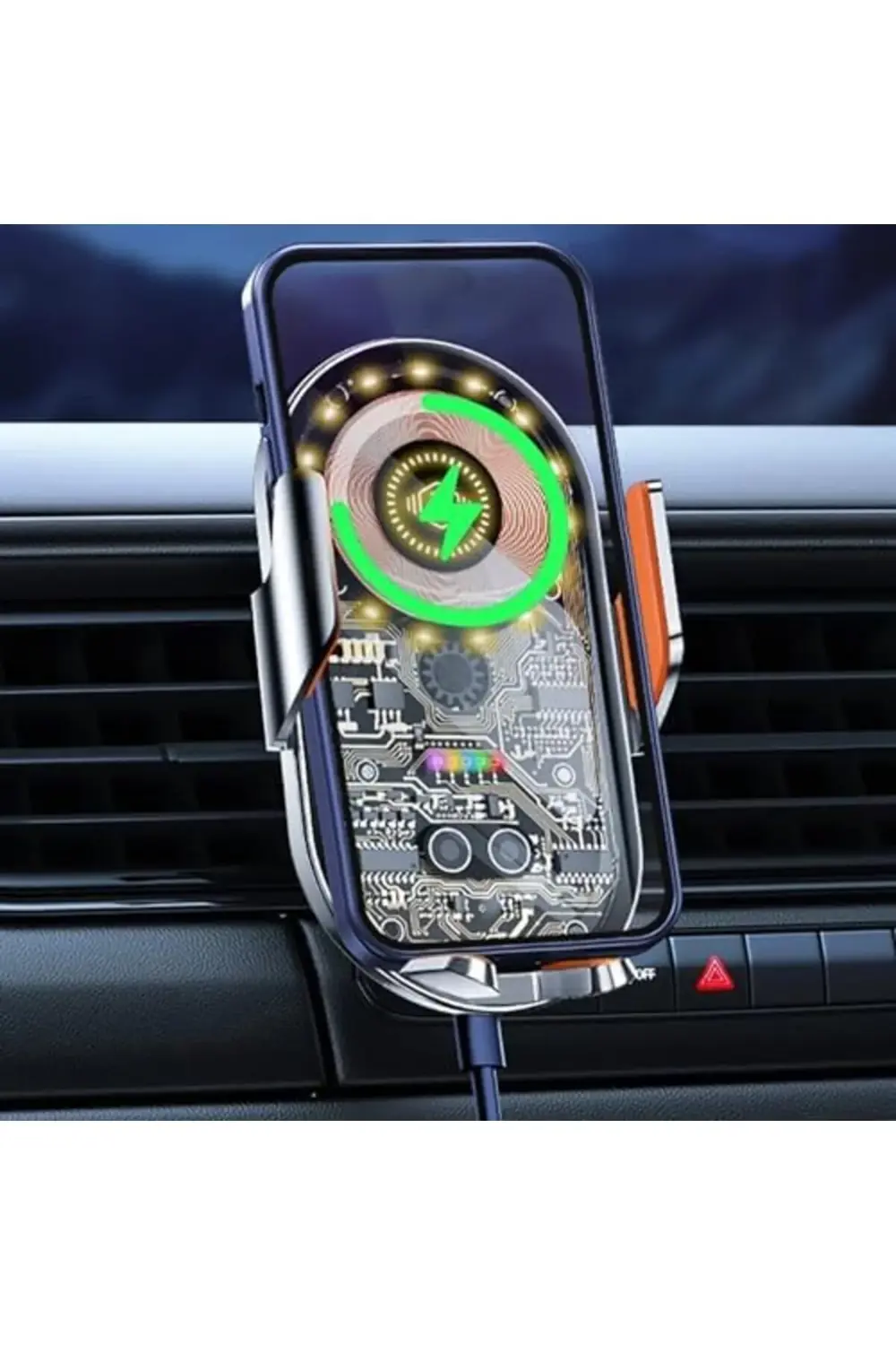 mrtshoppng Cyberpunk Kablosuz Araç Şarj Cihazı Montajı, 15 W Hızl