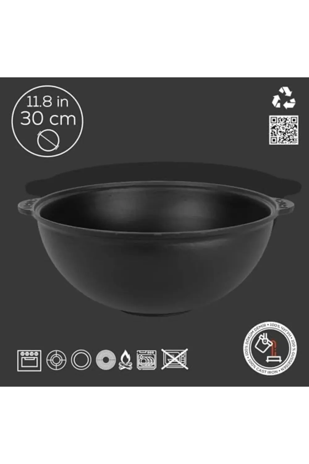 mrtshoppng Döküm Yuvarlak Kazan/Tencere, Çap 30 cm, 6 Litre mrtsh