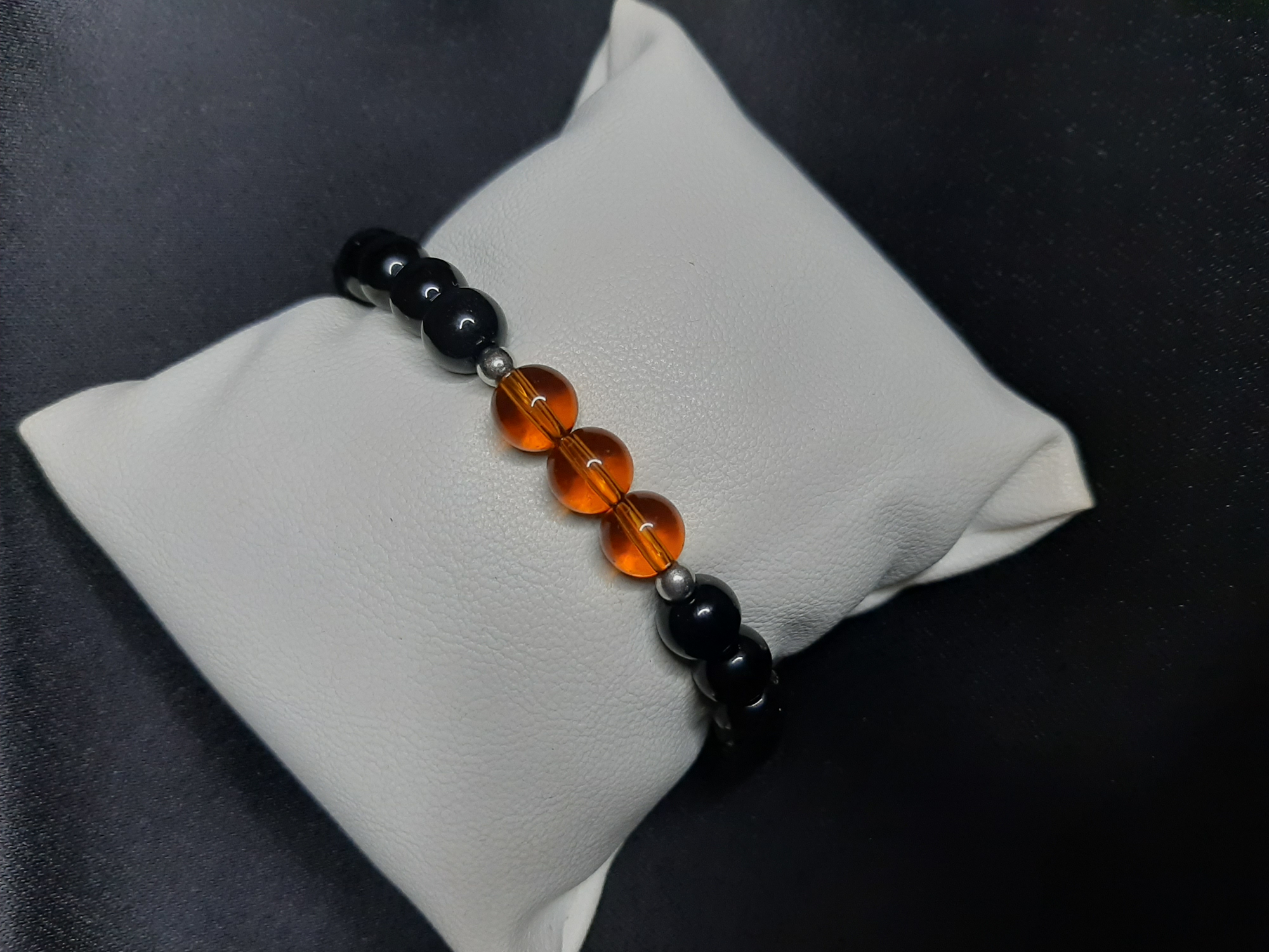 MRYart Doğal Görünümlü Siyah Hematit & Amber Boncuklu El Yapımı Bileklik - Unisex