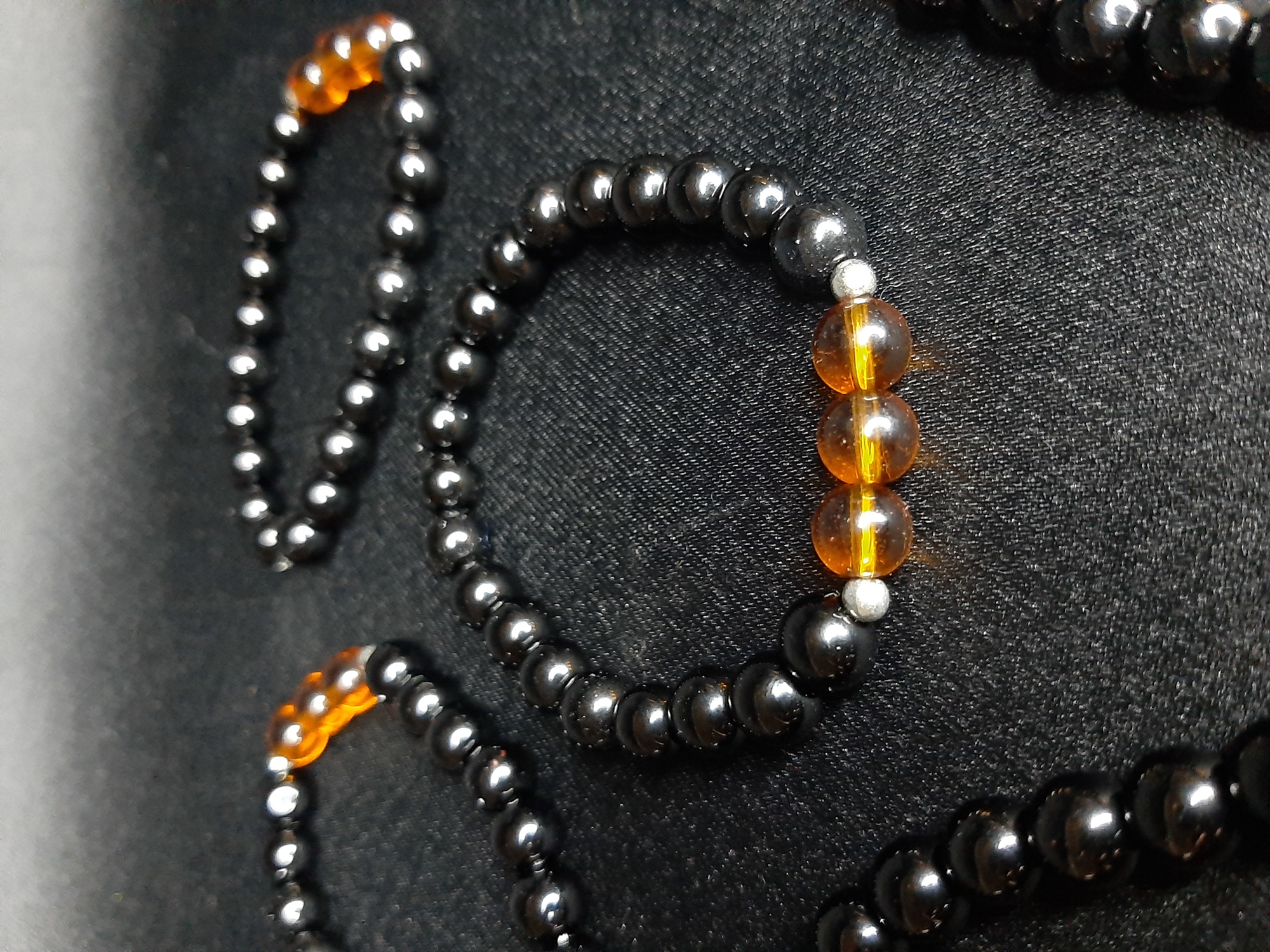 MRYart Doğal Görünümlü Siyah Hematit & Amber Boncuklu El Yapımı Bileklik - Unisex