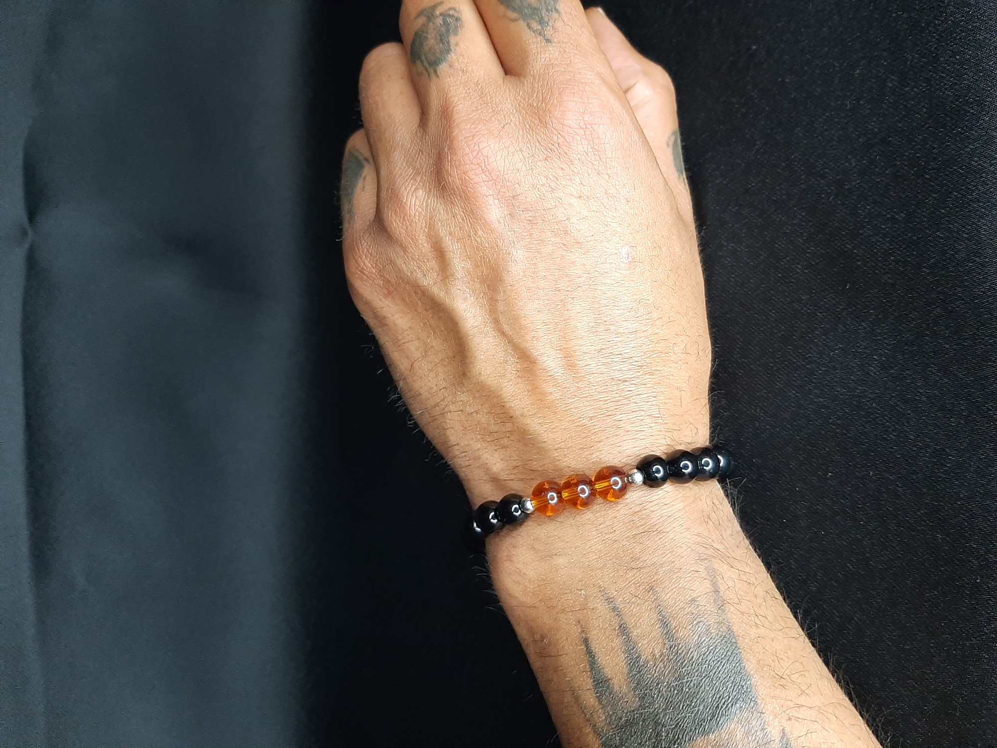 MRYart Doğal Görünümlü Siyah Hematit & Amber Boncuklu El Yapımı Bileklik - Unisex