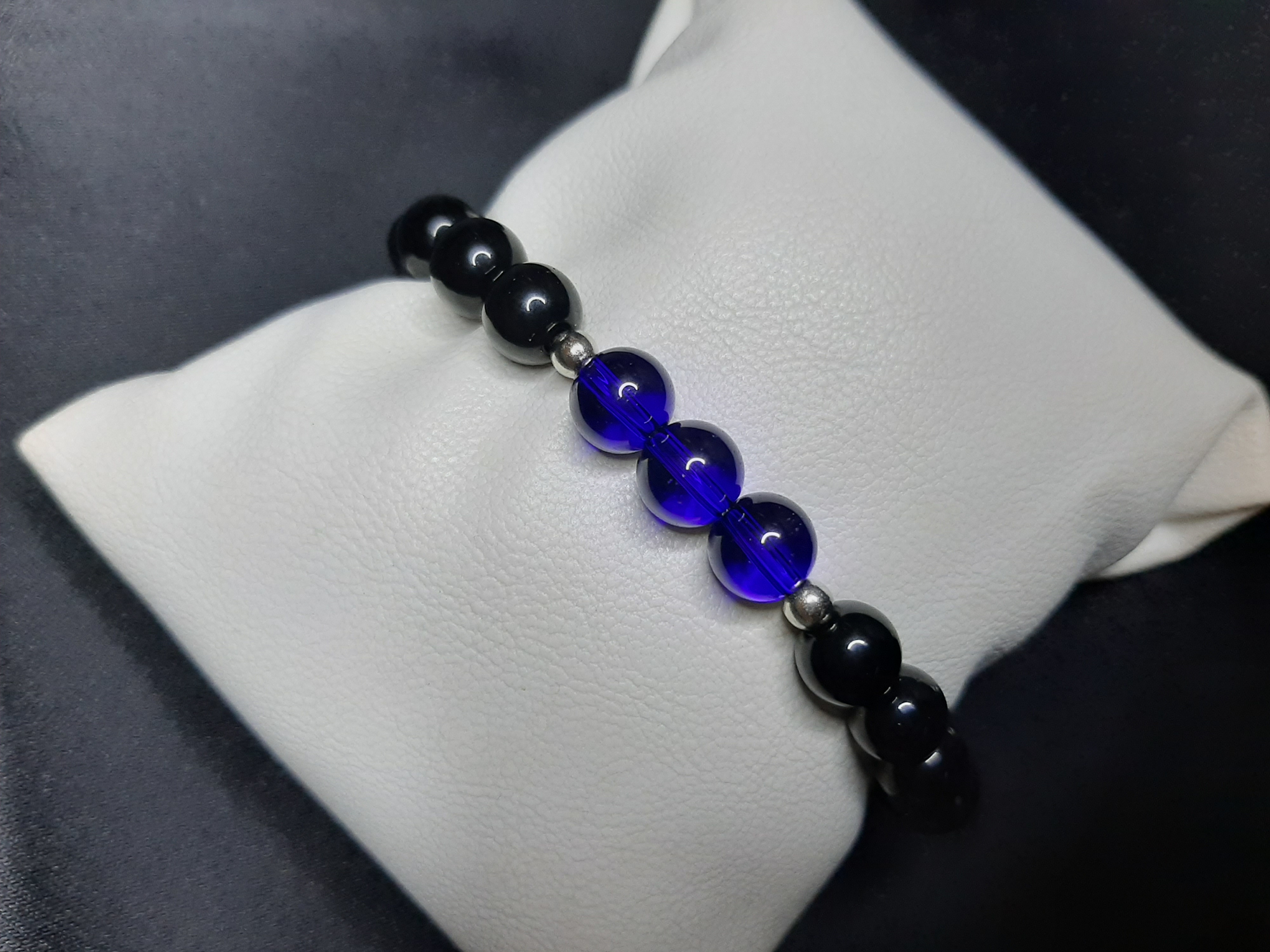 MRYart Doğal Görünümlü Siyah Hematit & Mavi Cam Boncuklu El Yapımı Bileklik - Unisex