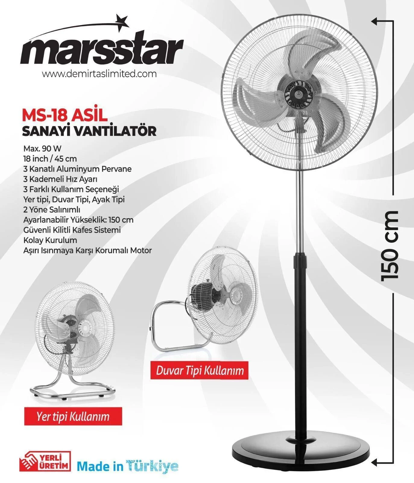 MS-18   Marsstar Sanayi Vantilatör - 3 Farklı Kullanım