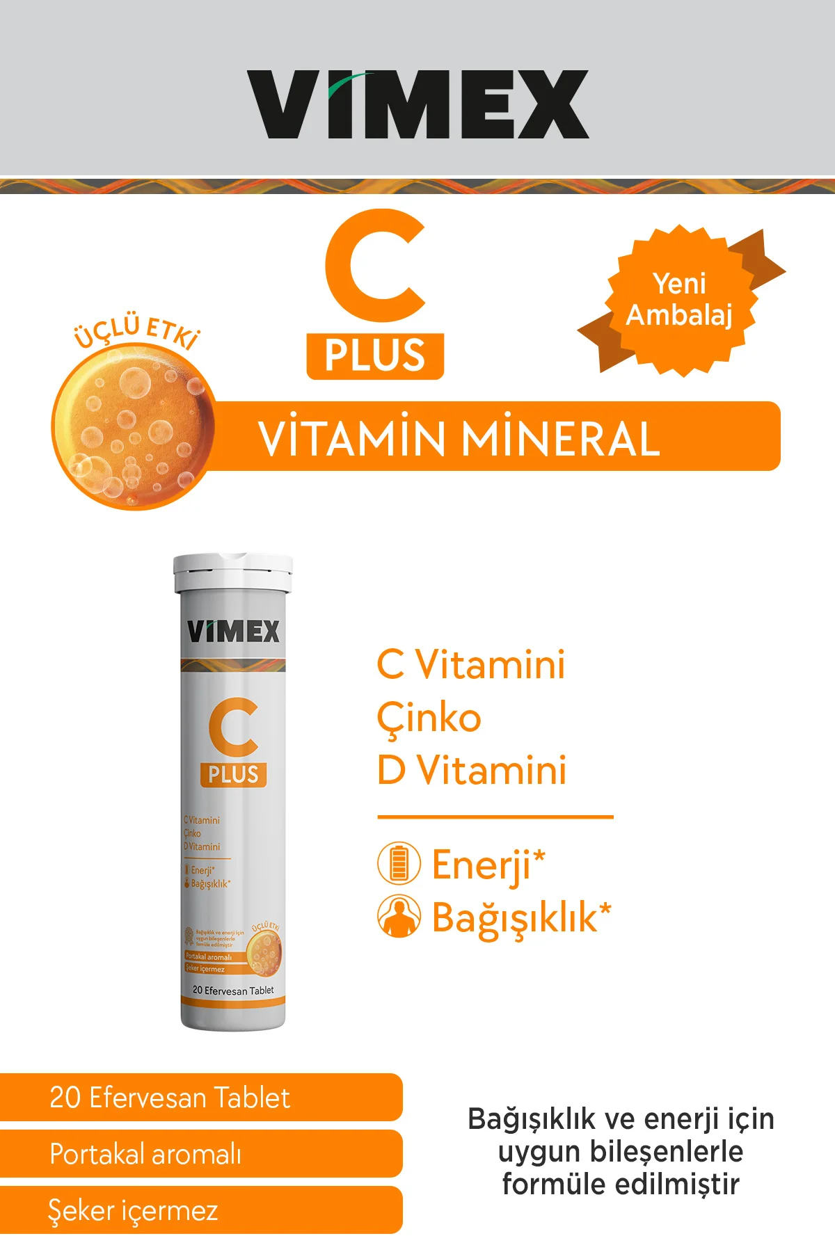 Msl Vimex C Plus Üçlü Etki 20 Efervesan Tablet Msl Vimex C Plus Üçlü Etki 20 Efervesan Tablet