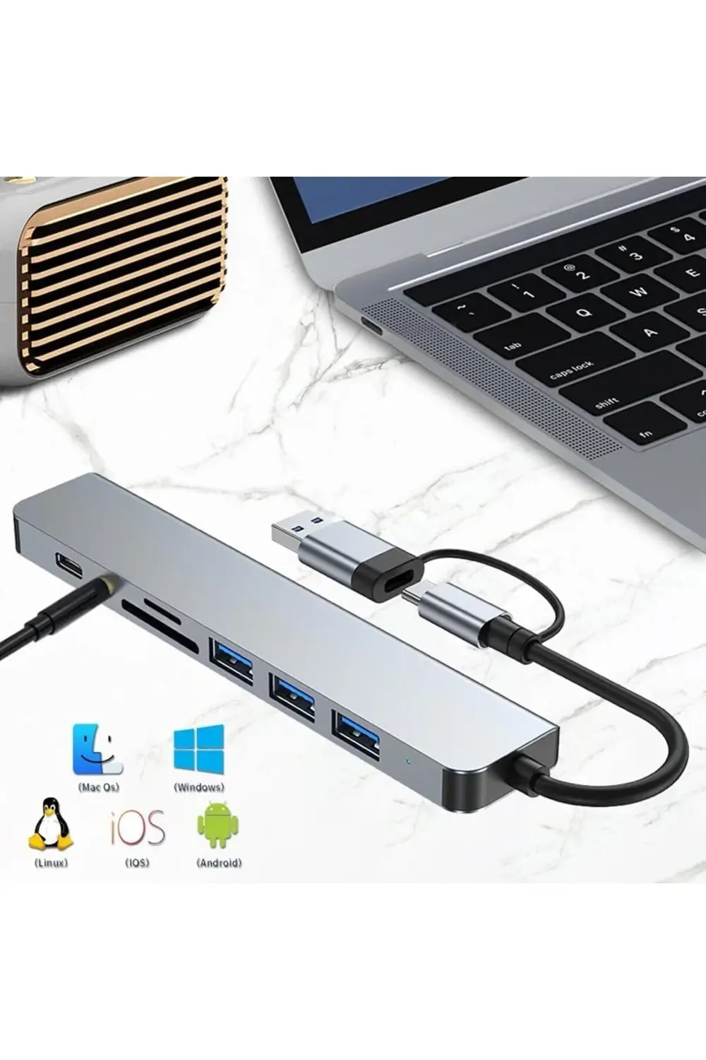 MT96 OTG Kablolu Çoklayıcı Type-C USB Girişli 8in1 Hub Çoğaltıcı