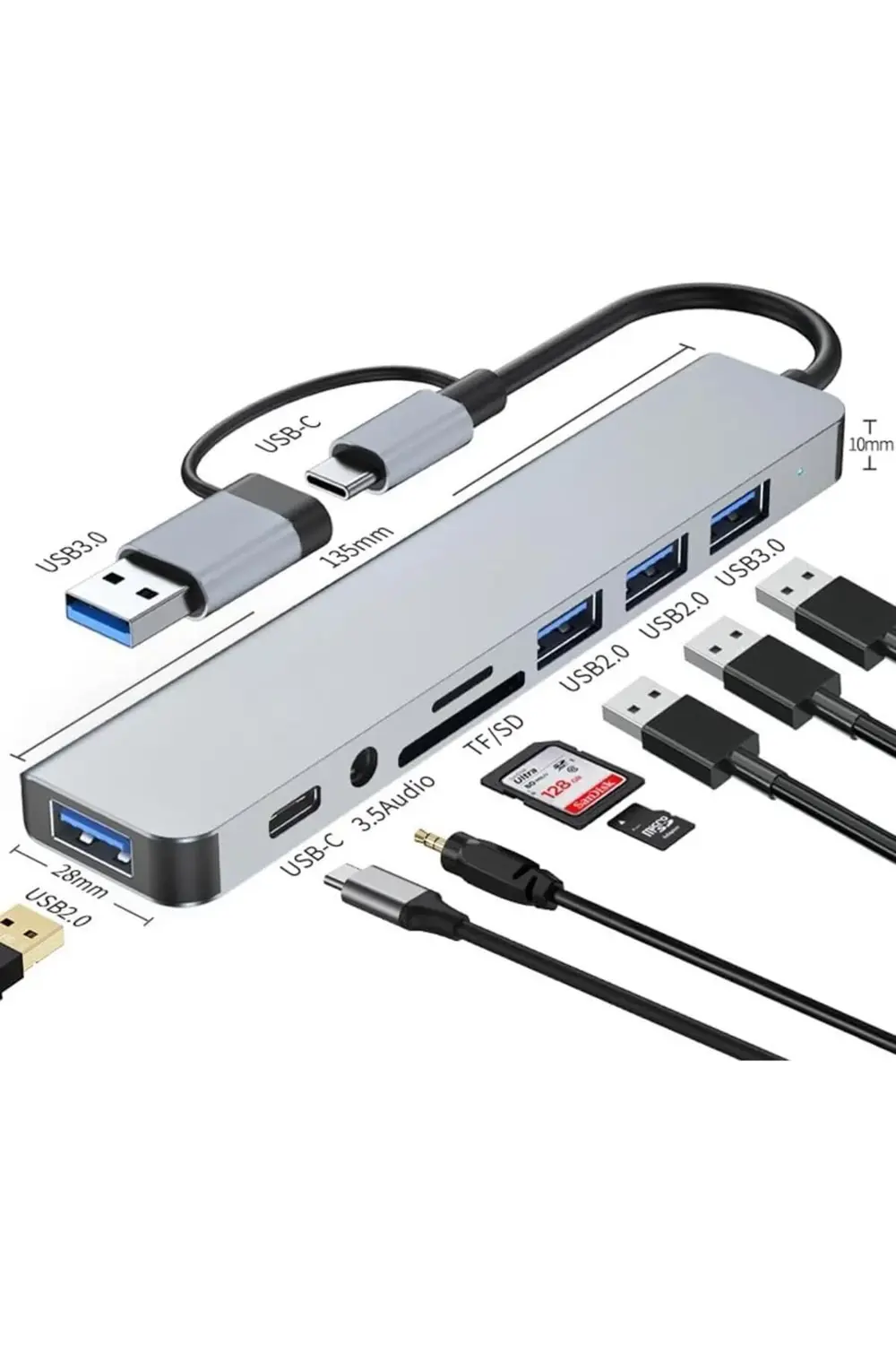 MT96 OTG Kablolu Çoklayıcı Type-C USB Girişli 8in1 Hub Çoğaltıcı