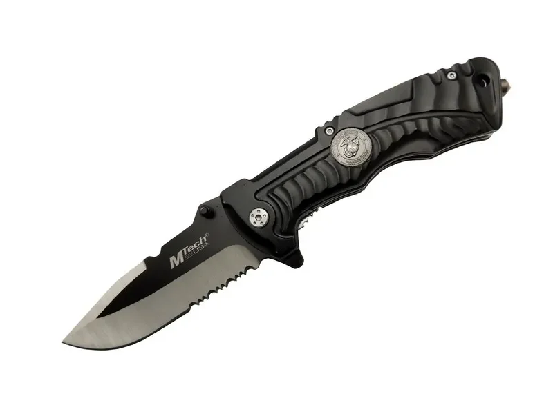 Mtech 4-12-2 Siyah Kurtarma / Kamp Çakısı 21cm- Yarı Otomatik, Testere Detaylı, Cam Kırma Aparatlı, Kemerlikli