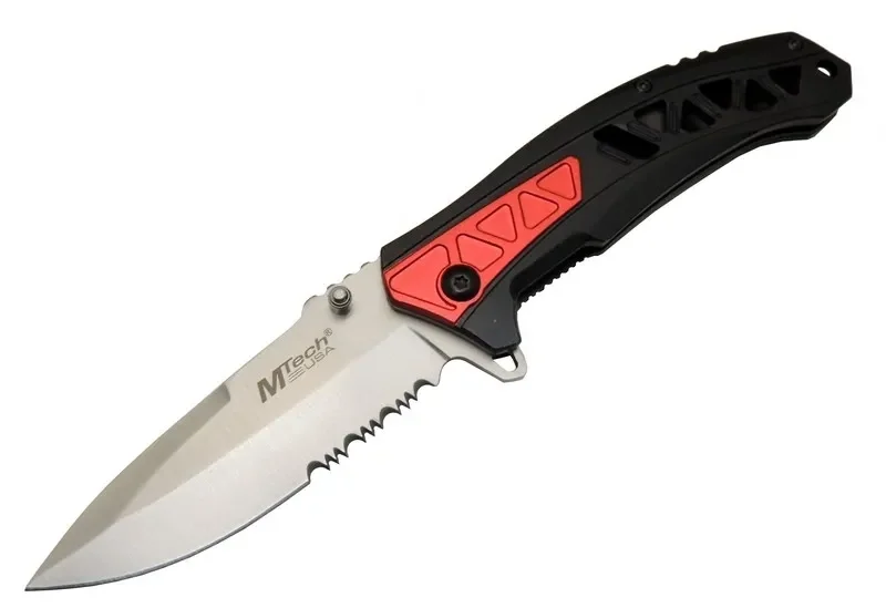 Mtech 4192 Kırmızı Kamp Çakı 21cm - Yarı Otomatik, Kemerlikli, Te