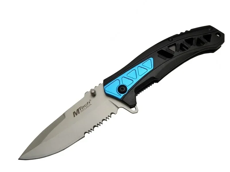 Mtech 4193 Mavi Kamp Çakı 21cm - Yarı Otomatik, Kemerlikli, Teste