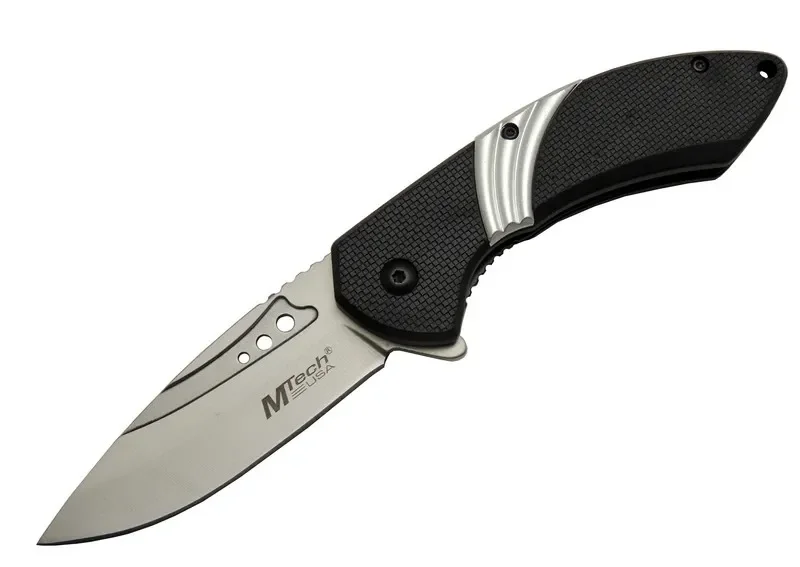 Mtech 4214 Beyaz Kamp Çakı 20cm- Yarı Otomatik, Kemerlikli, Oluklu