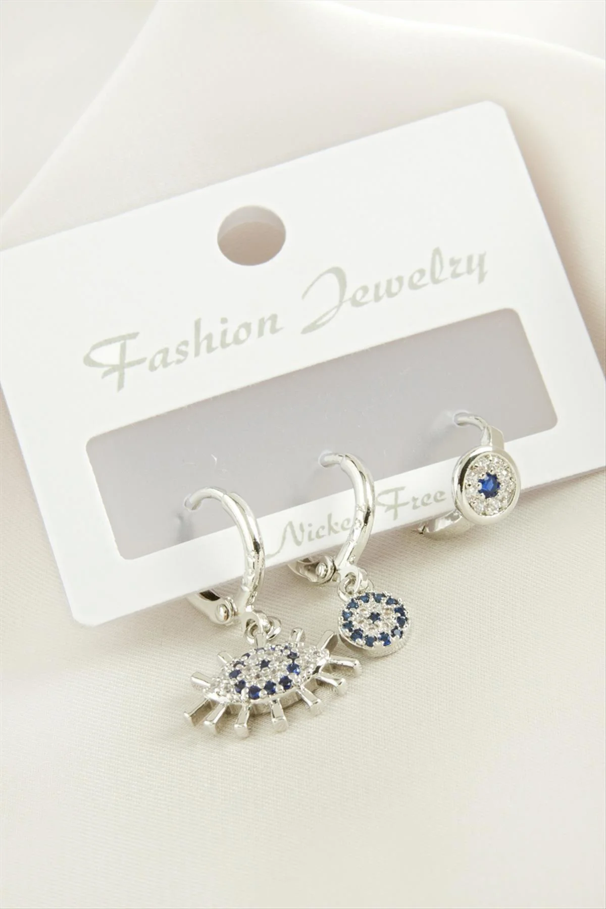 MTXDPN 3 Adet Göz Nazar Zirkon Taşlı (170009) Küpe-Gümüş Rengi