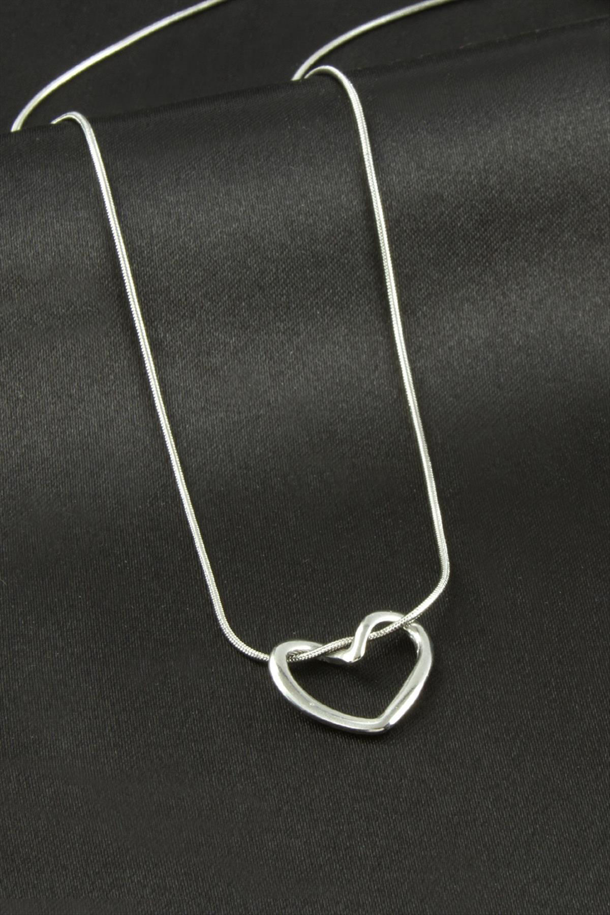 MTXDPN Kalp İtalyan Zincirli Çelik (174626) Kolye-Gümüş Rengi