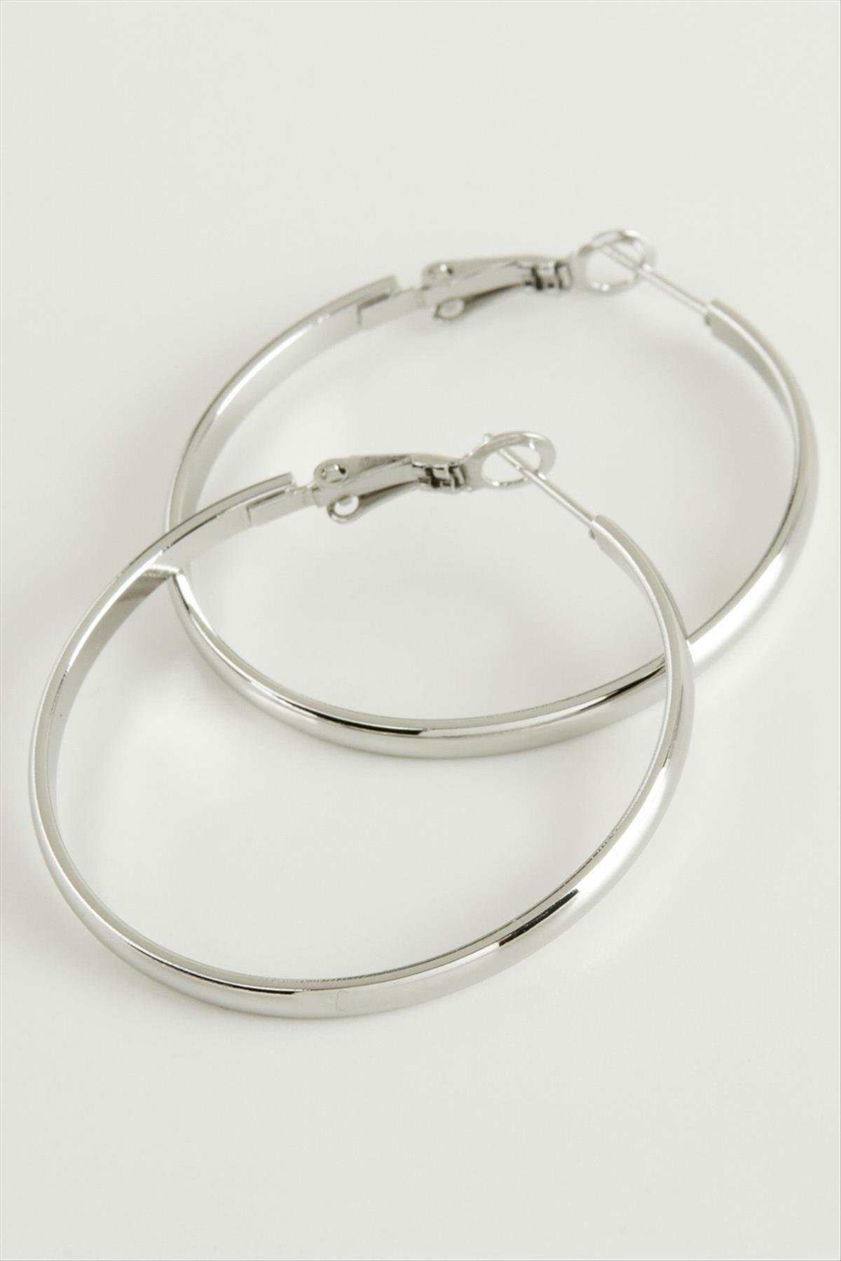 MTXDPN Lüks Çelik Halka Küpe 4,5 (153452) cm-Gümüş Rengi