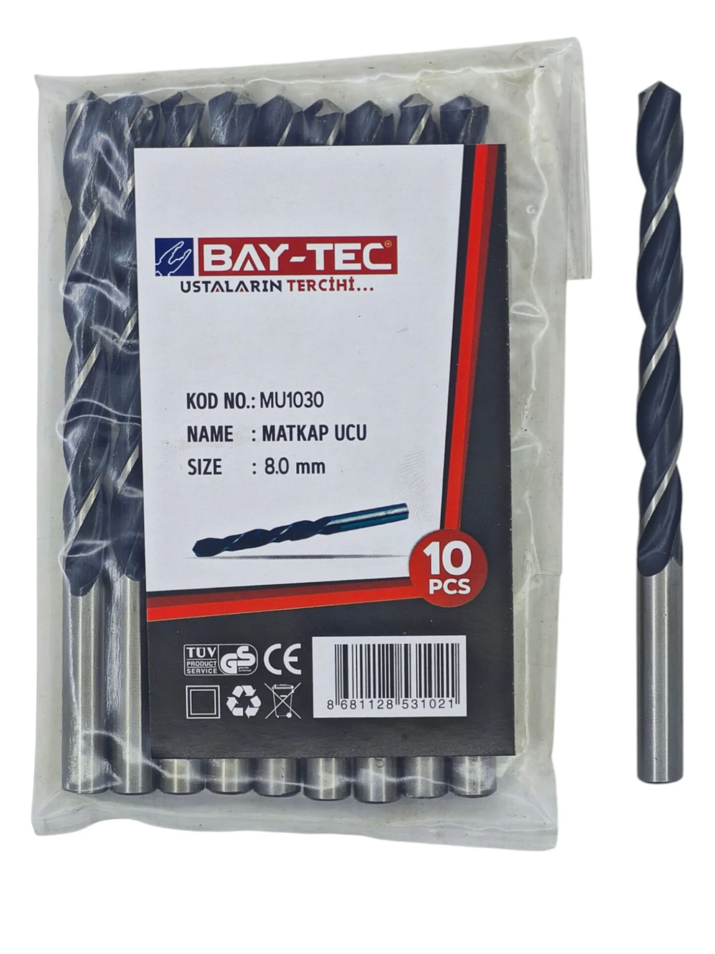 MU1030   Bay-Tec HSS Matkap Ucu 8.0mm - Siyah-Beyaz