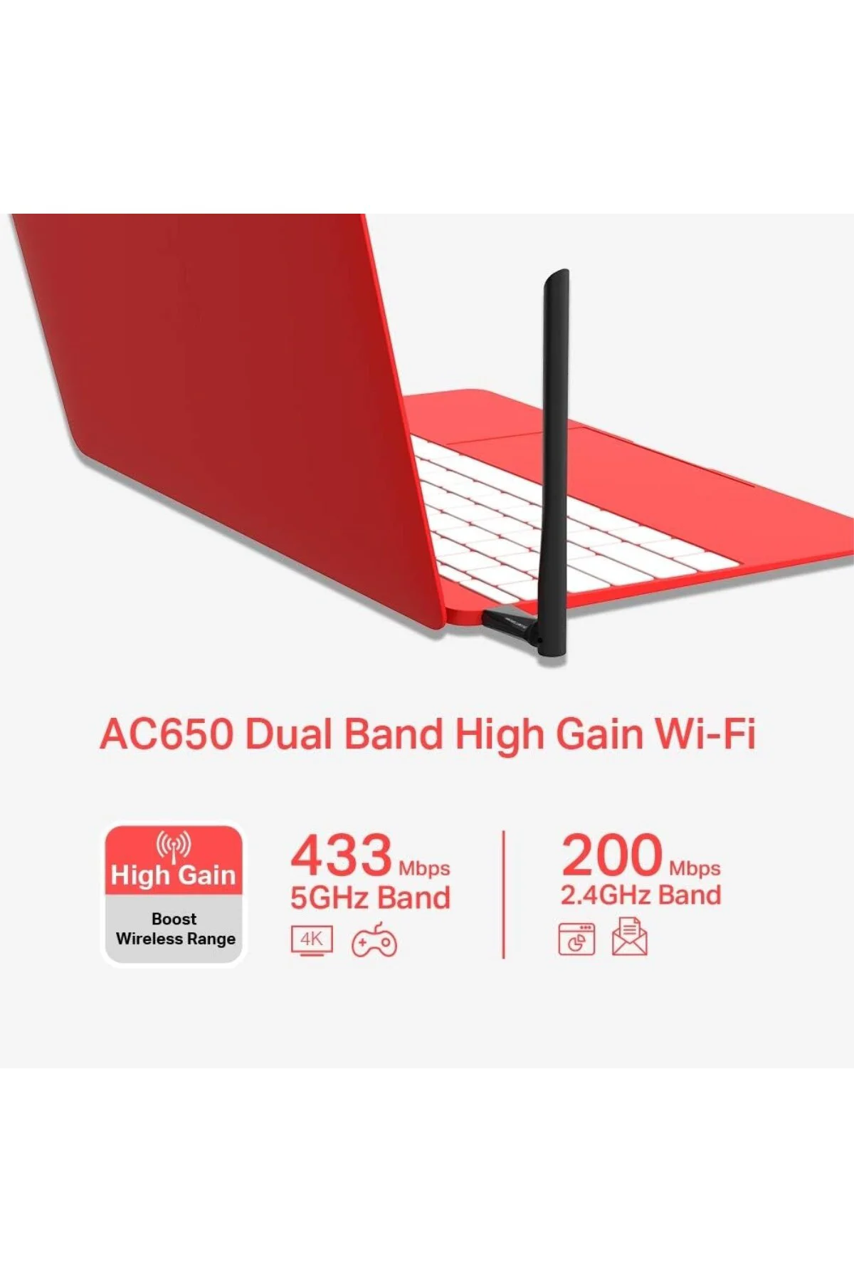 MU6H, AC650 Yüksek Kazançlı Kablosuz Çift Bantlı USB Adaptör MU6H, AC650 Yüksek Kazançlı Kablosuz Çift Bantlı USB Adaptör
