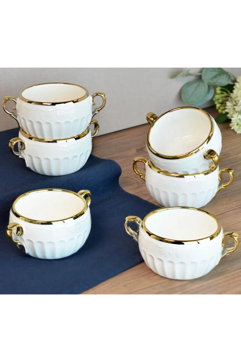 Muba Consept Porselen Kulplu Gold Yaldızlı Beyaz 6 Lı Kase