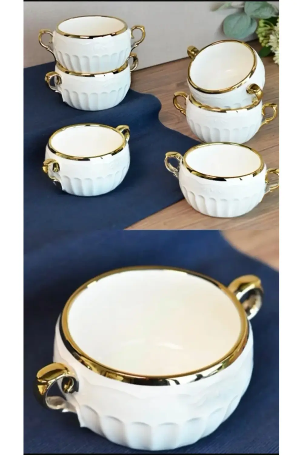 Muba Consept Porselen Kulplu Gold Yaldızlı Beyaz 6 Lı Kase