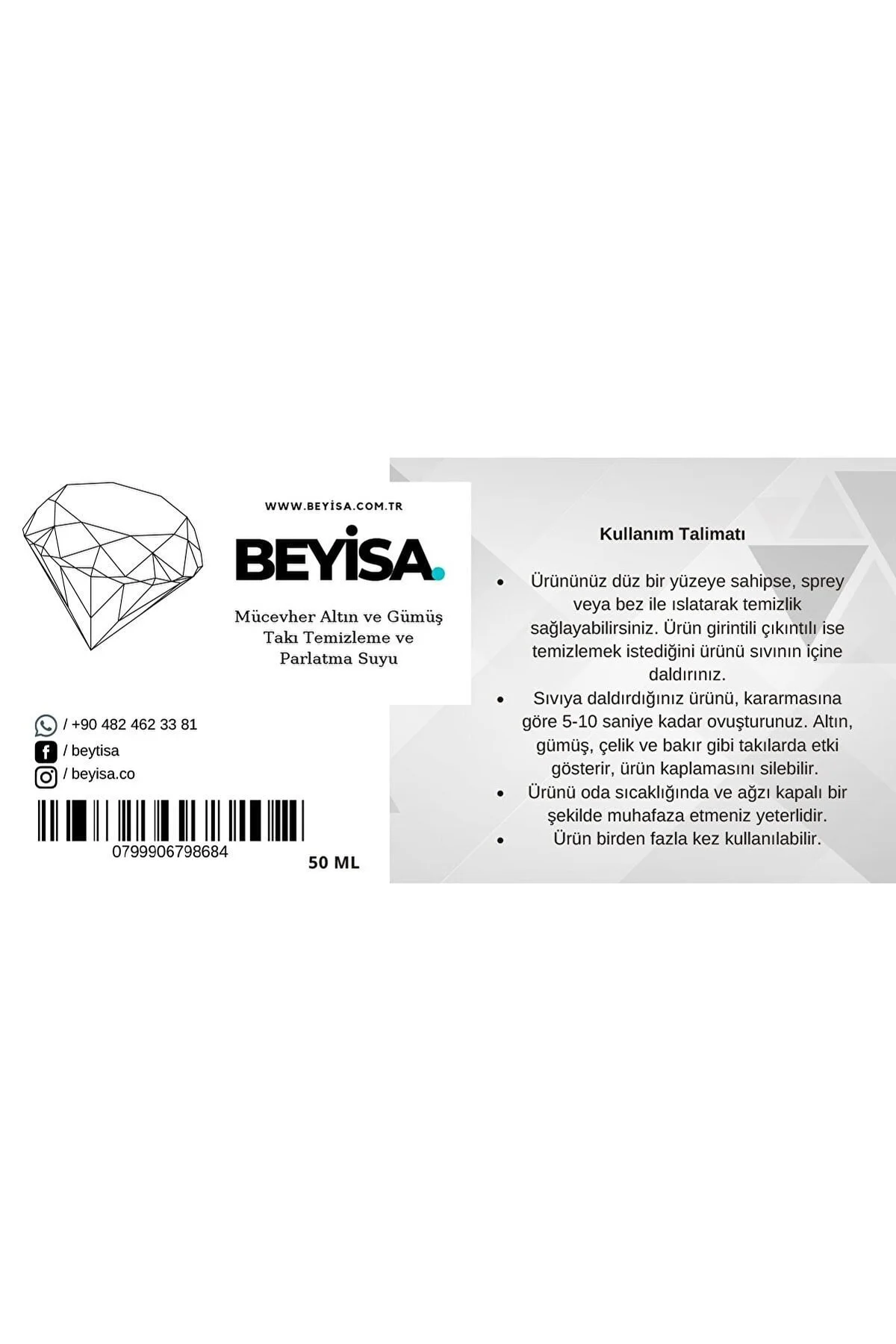 Mücevher Altın Ve Gümüş Takı Temizleme Ve Parlatma Suyu 50 Ml