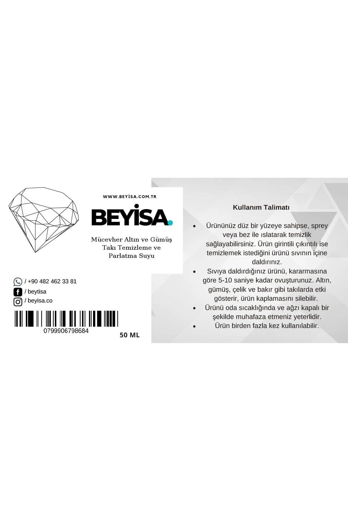Mücevher Altın Ve Gümüş Takı Temizleme Ve Parlatma Suyu 50 Ml
