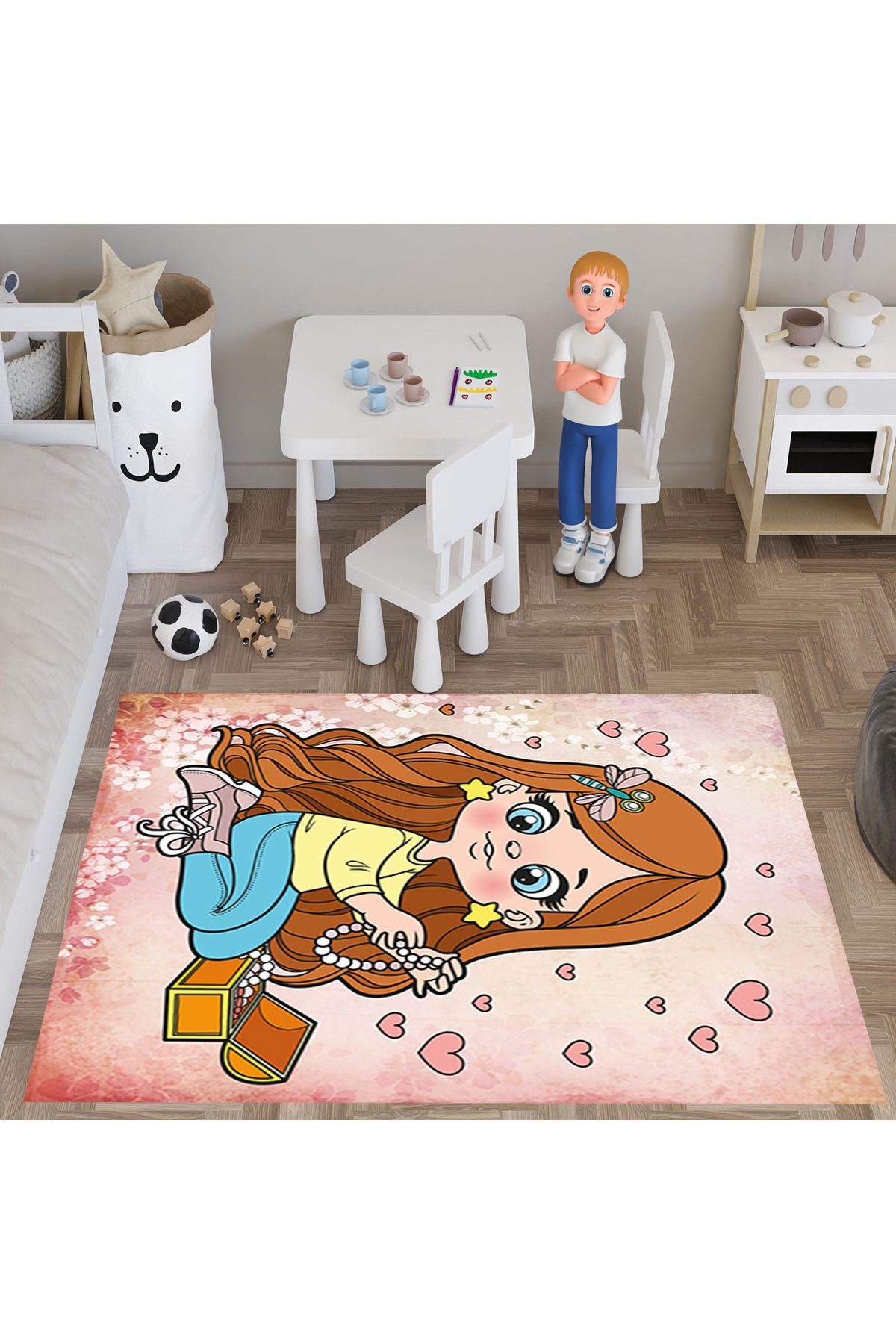 Evan Home Mücevher Kutusu  Desenli  Dijital Baski Yikanabilir Kaymaz Taban Çocuk Odasi Halisi