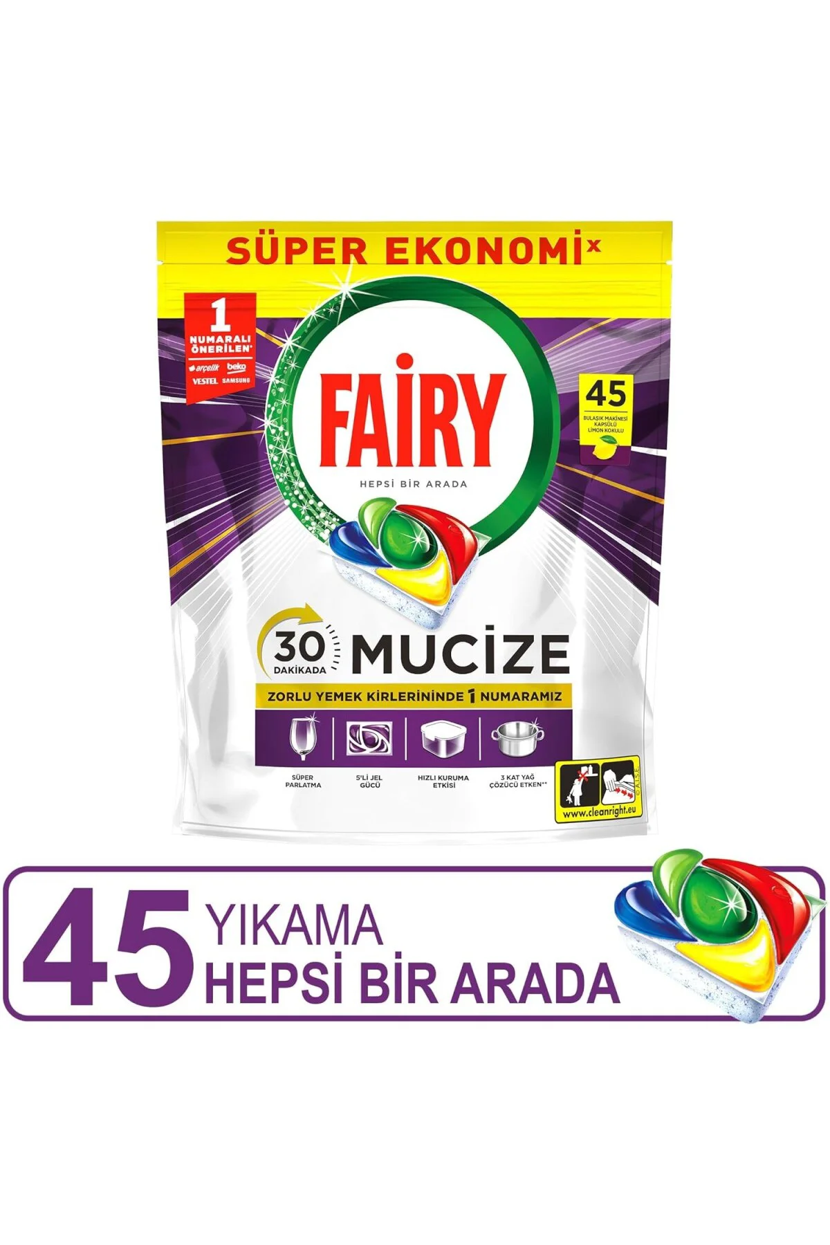 Mucize Bulaşık Makinesi Deterjanı Kapsülü/Tableti 45 Yıkama